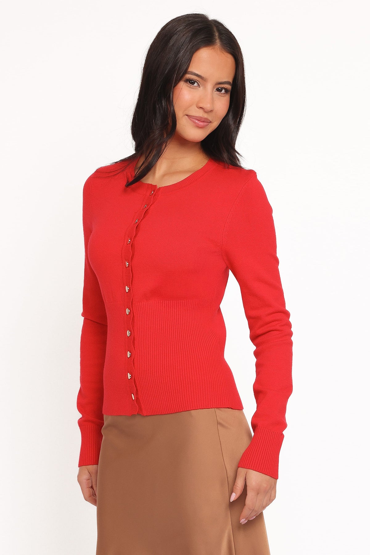 Walsh Scalloped Cardigan in Red – view 3 of 6