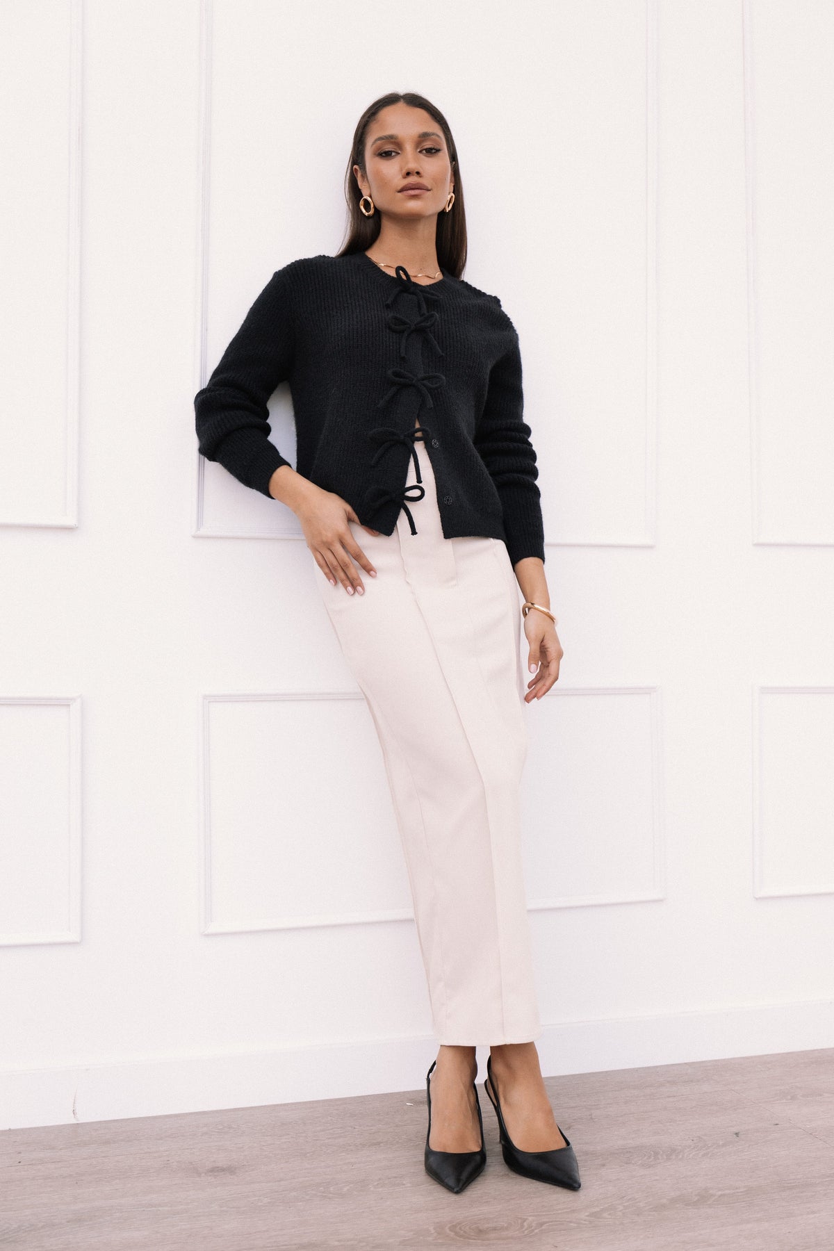 Wilde Bow Front Cardigan in Black – view 2 of 10
