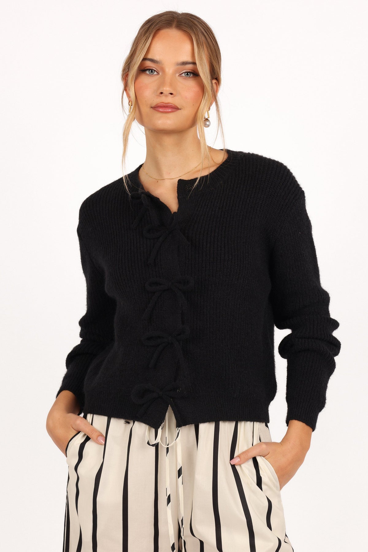 Wilde Bow Front Cardigan in Black – view 3 of 10