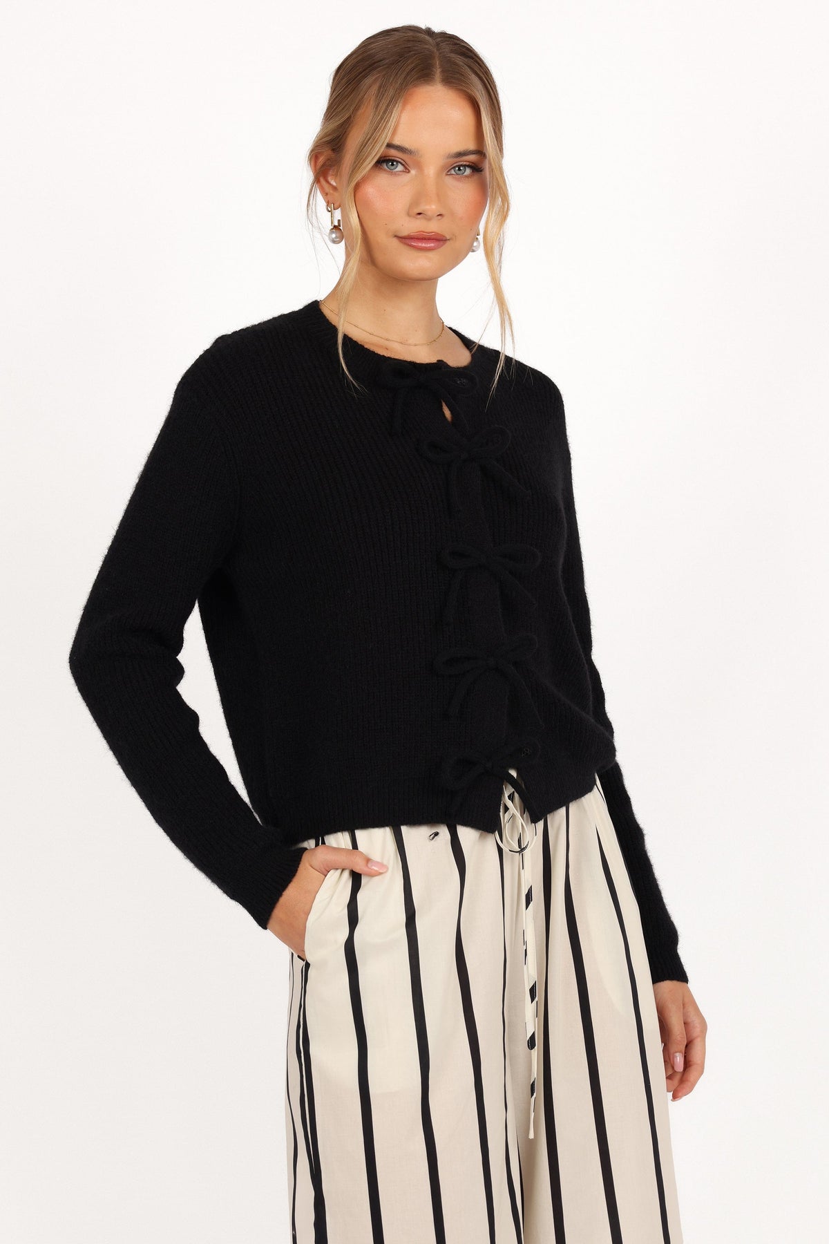 Wilde Bow Front Cardigan in Black – view 7 of 10