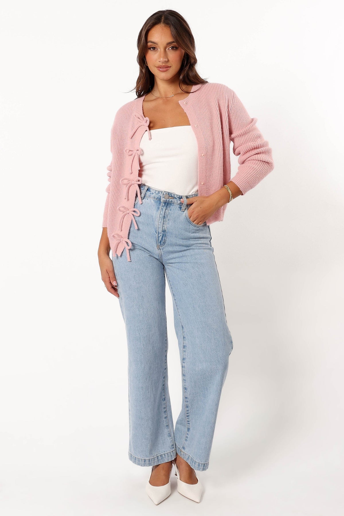 Wilde Bow Front Cardigan in Blush – view 6 of 9