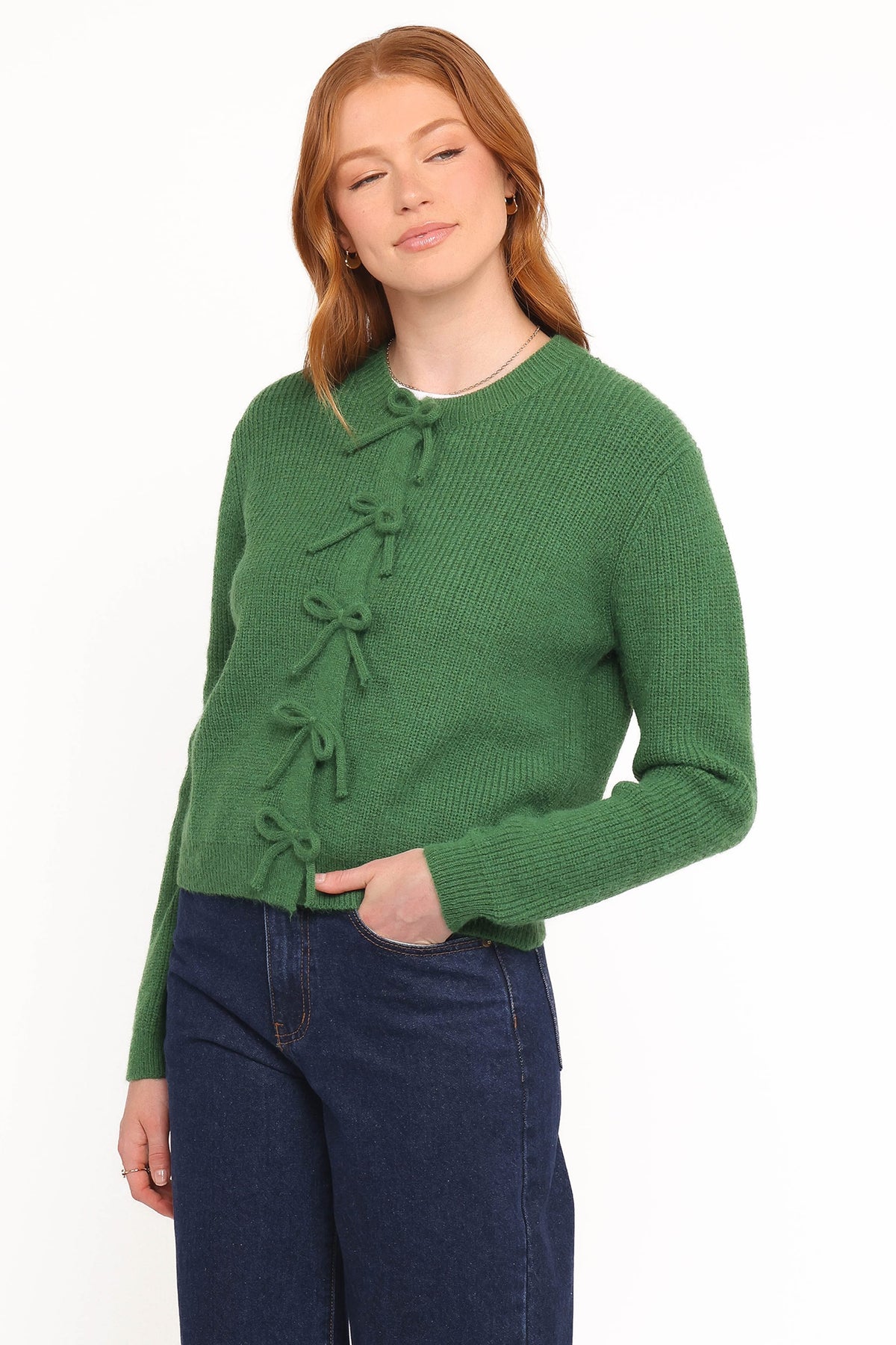 Wilde Bow Front Cardigan in Green – view 3 of 6