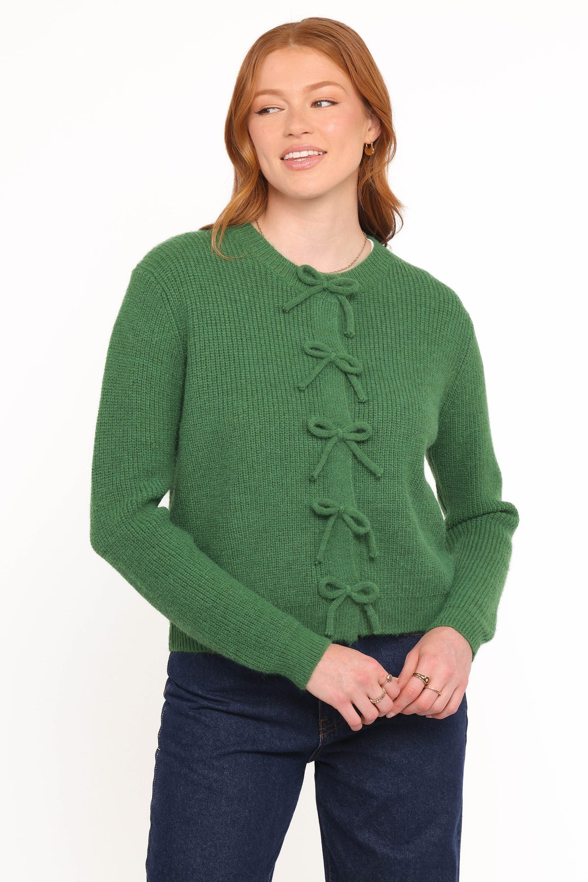 Wilde Bow Front Cardigan in Green – view 1 of 6
