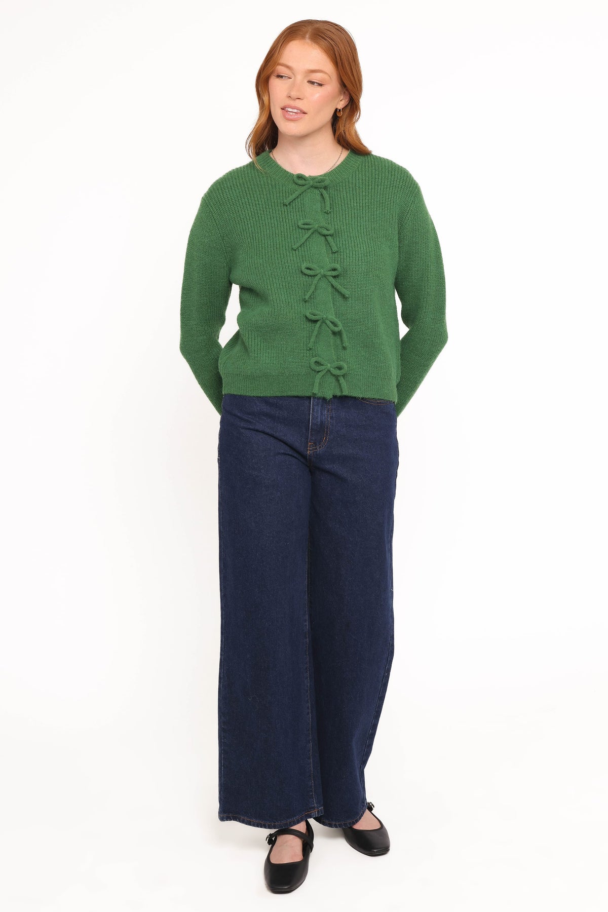 Wilde Bow Front Cardigan in Green – view 5 of 6