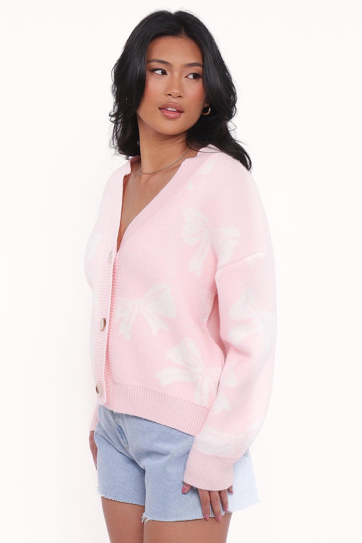 Wrenn Bow Knit Cardigan in Soft Pink – view 4 of 8