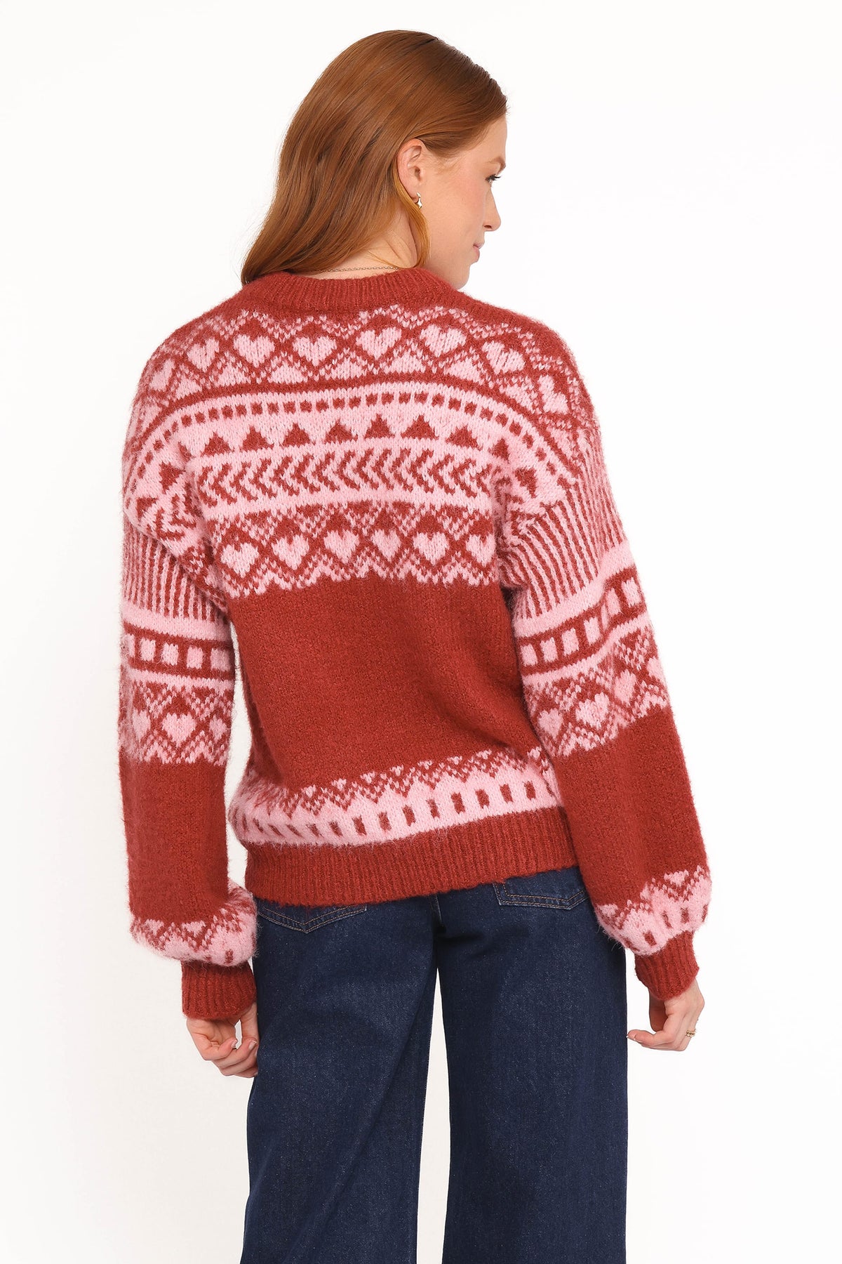 Zinnia Fairisle Knit Sweater in Red – view 6 of 7
