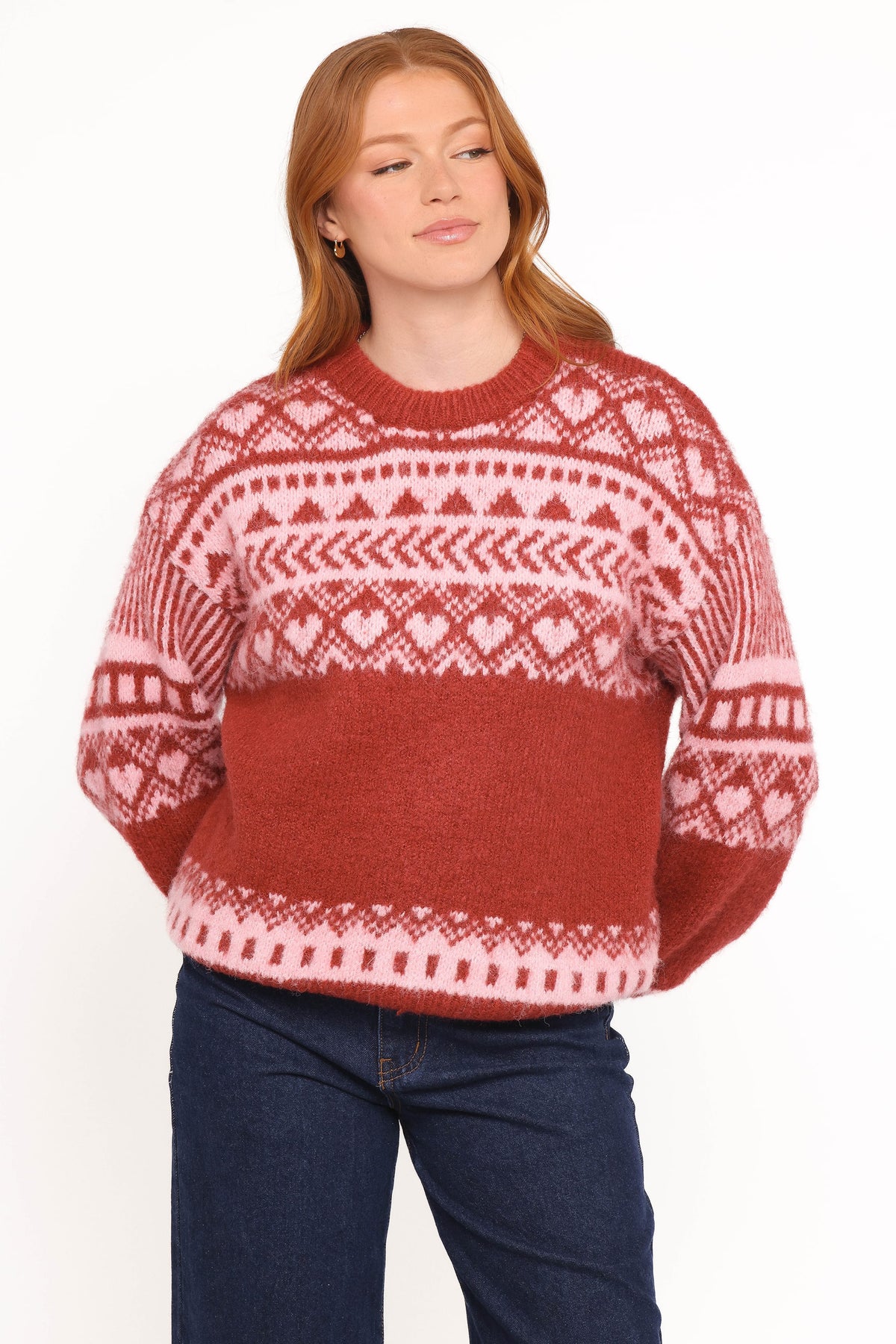 Zinnia Fairisle Knit Sweater in Red – view 3 of 7