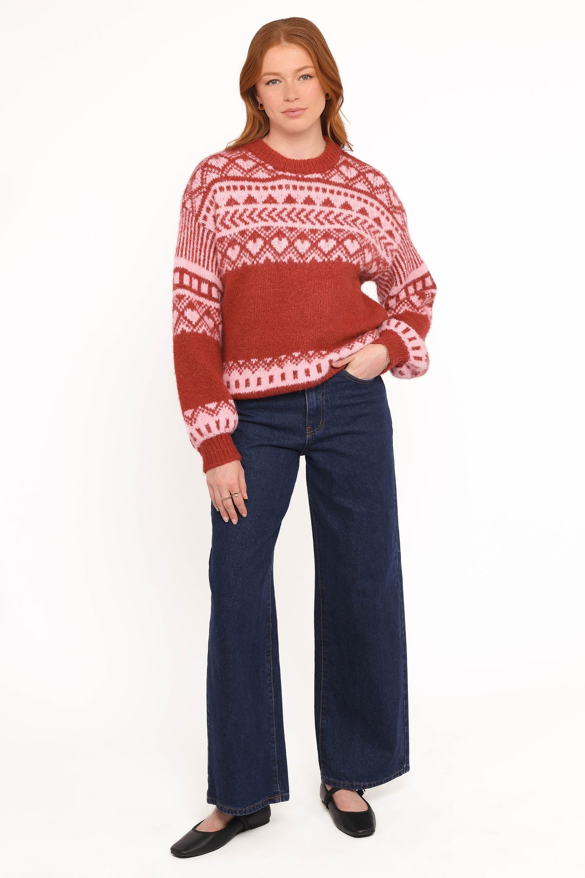 Zinnia Fairisle Knit Sweater in Red – view 5 of 7