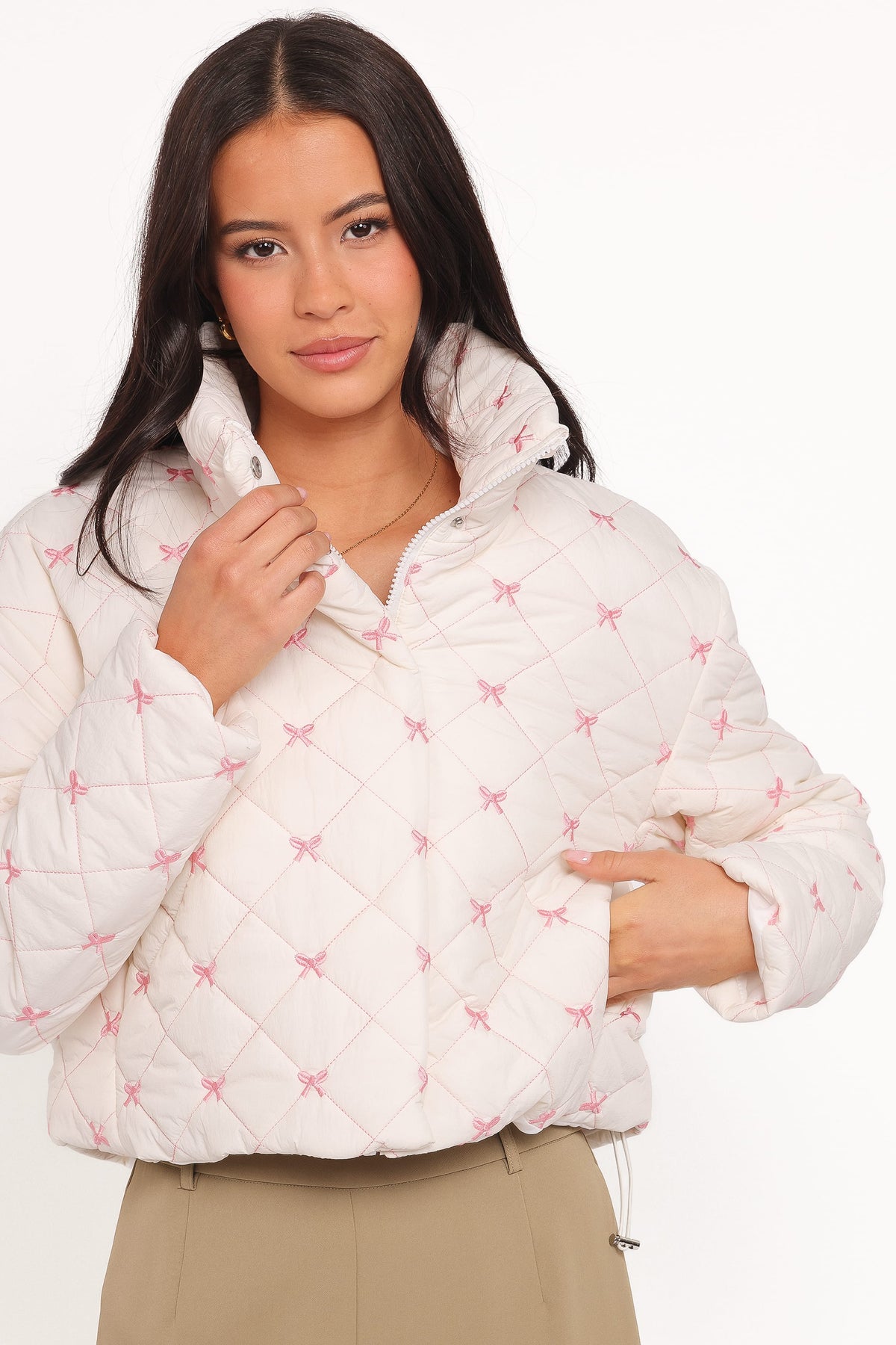 Adi Quilted Jacket in Pink Bow – view 1 of 7