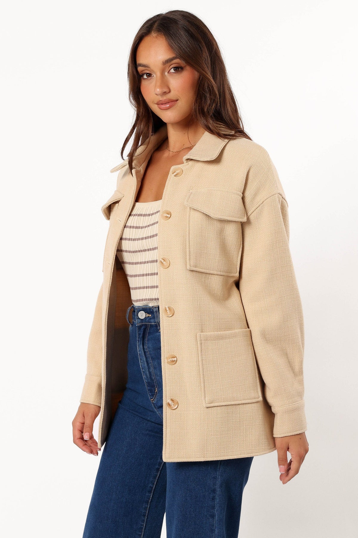 Arlow Tie Front Shacket in Cream – view 6 of 12
