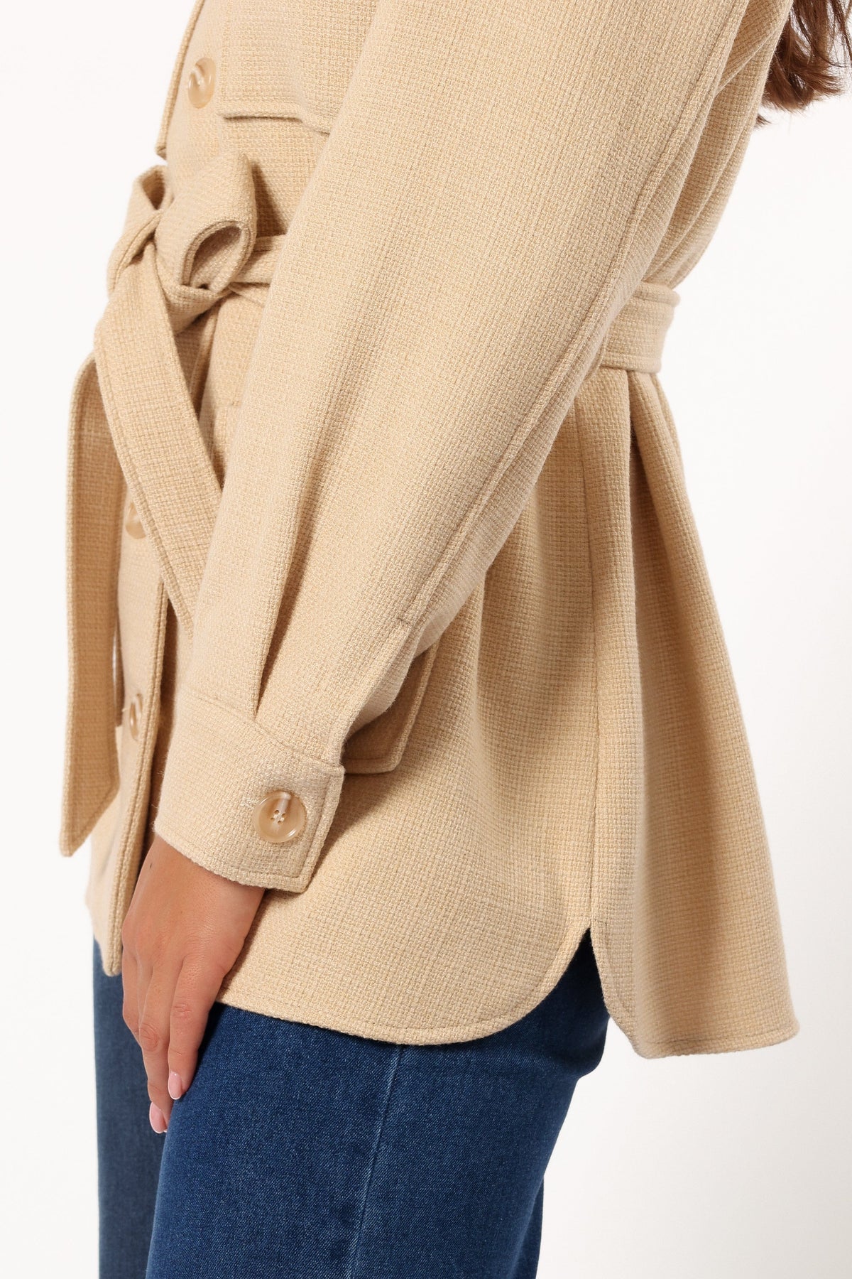 Arlow Tie Front Shacket in Cream – view 7 of 12