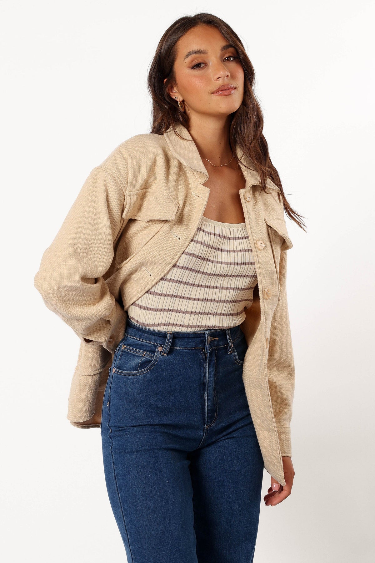 Arlow Tie Front Shacket in Cream – view 10 of 12