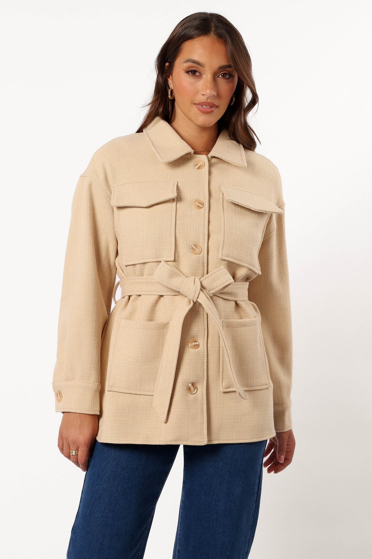Arlow Tie Front Shacket in Cream – view 12 of 12