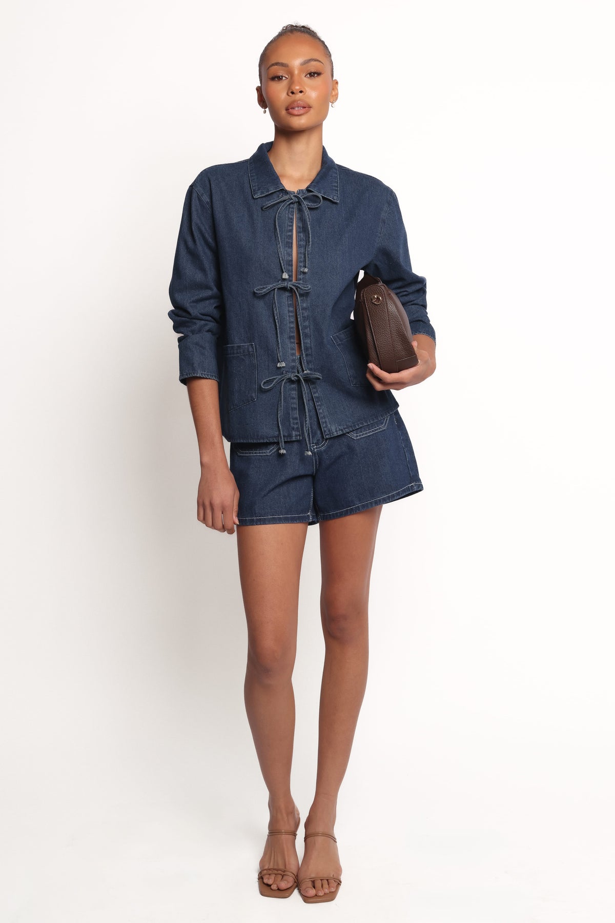 Avon Bow Front Denim Shacket in Denim – view 1 of 5