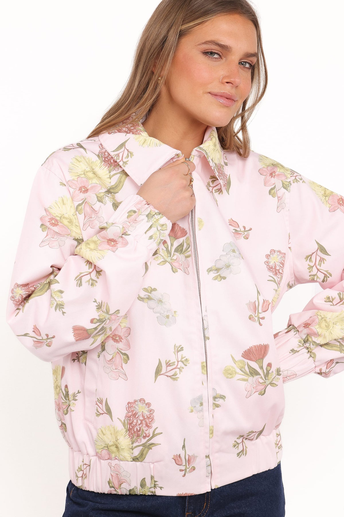 Calvin Floral Twill Zip Jacket in Pale Pink Floral – view 2 of 6