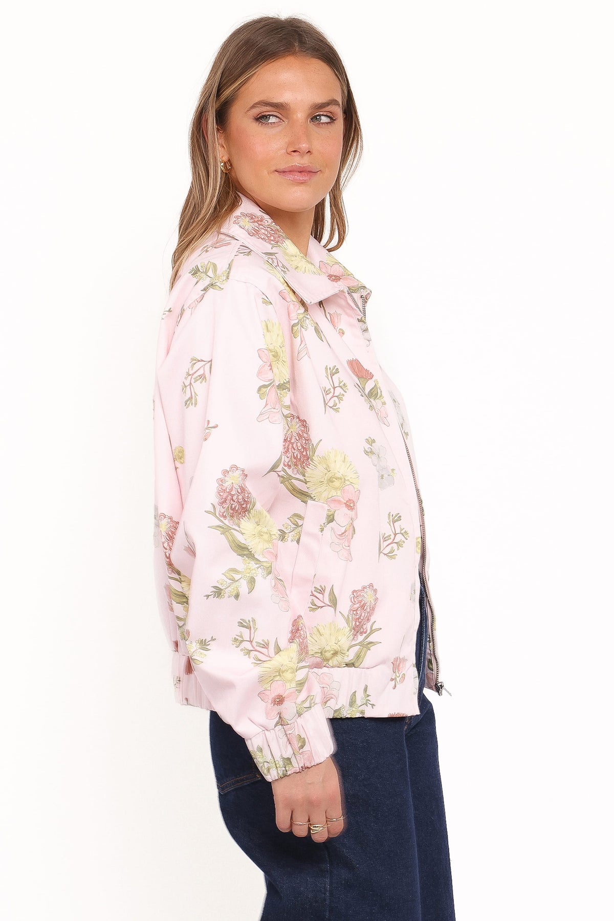 Calvin Floral Twill Zip Jacket in Pale Pink Floral – view 4 of 6