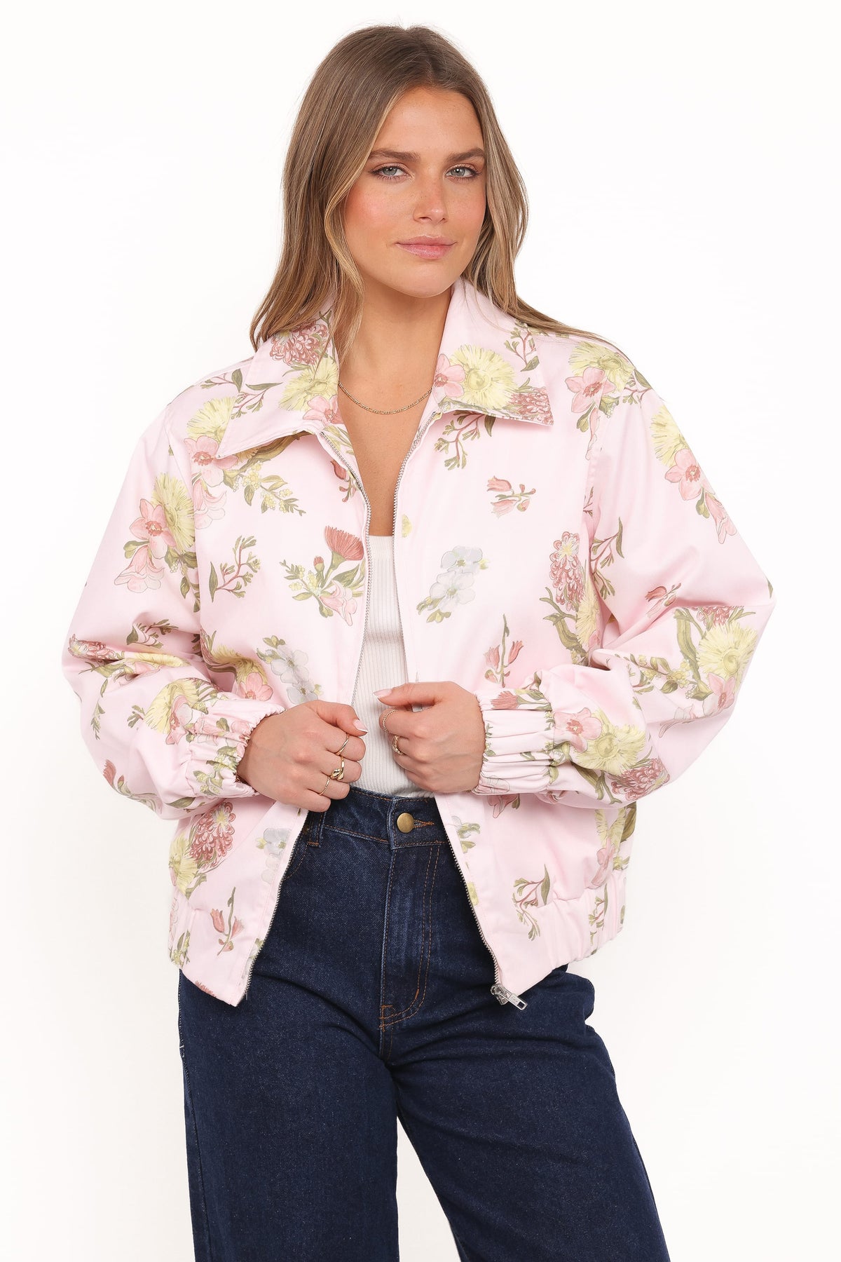 Calvin Floral Twill Zip Jacket in Pale Pink Floral – view 5 of 6