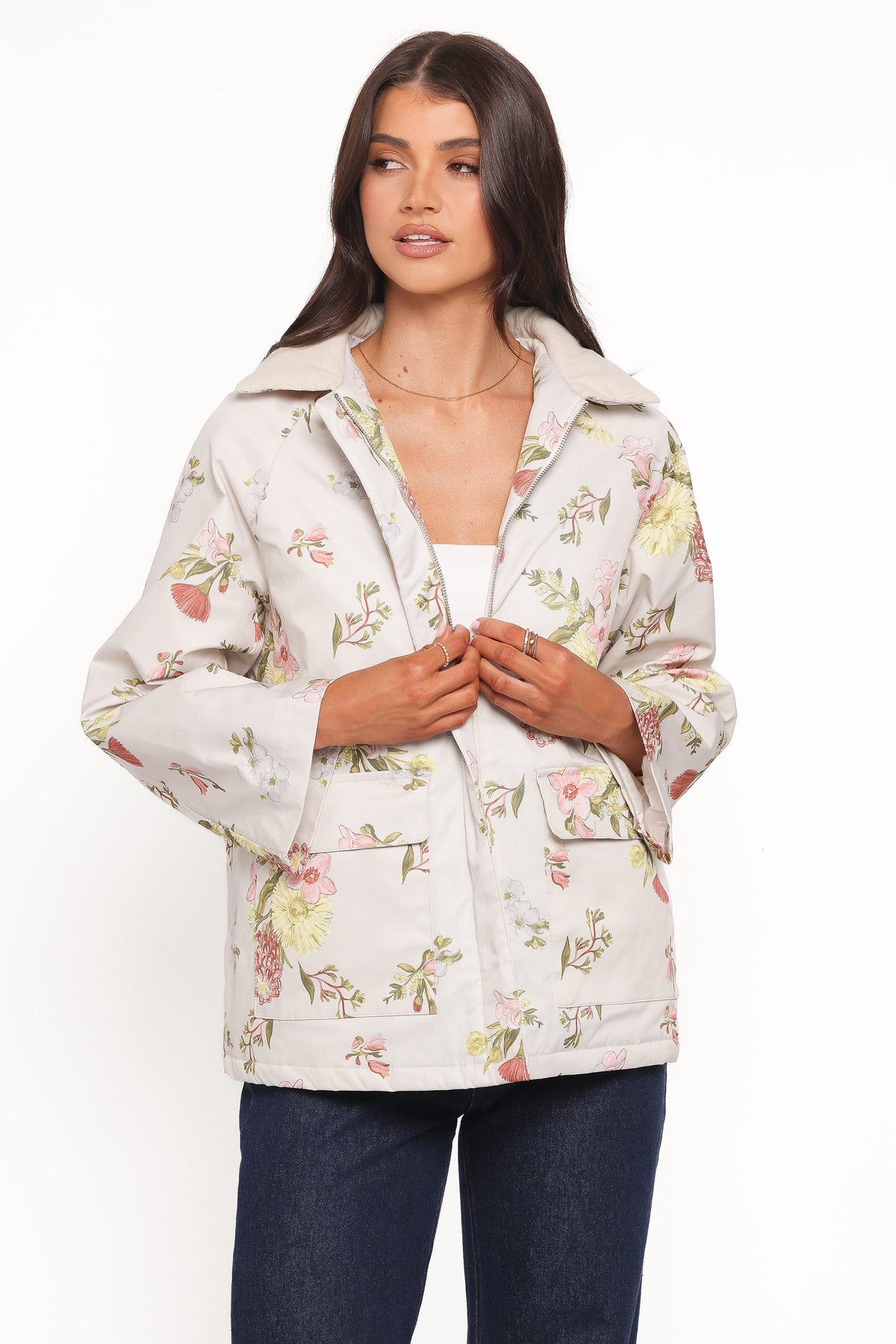 Danica Barn Jacket in Khaki Floral – view 2 of 9