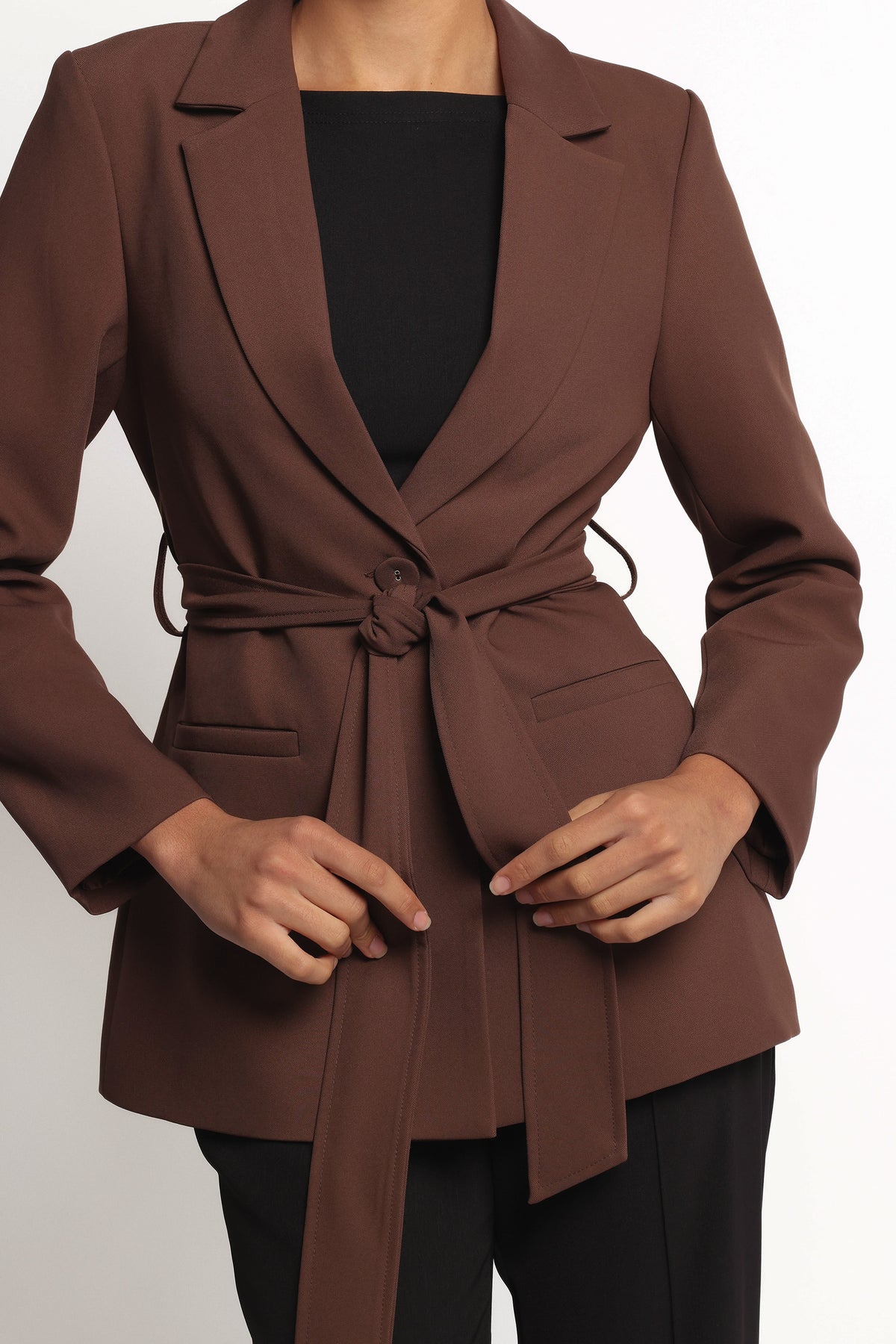 Eliana Waist Tie Blazer in Espresso – view 7 of 9