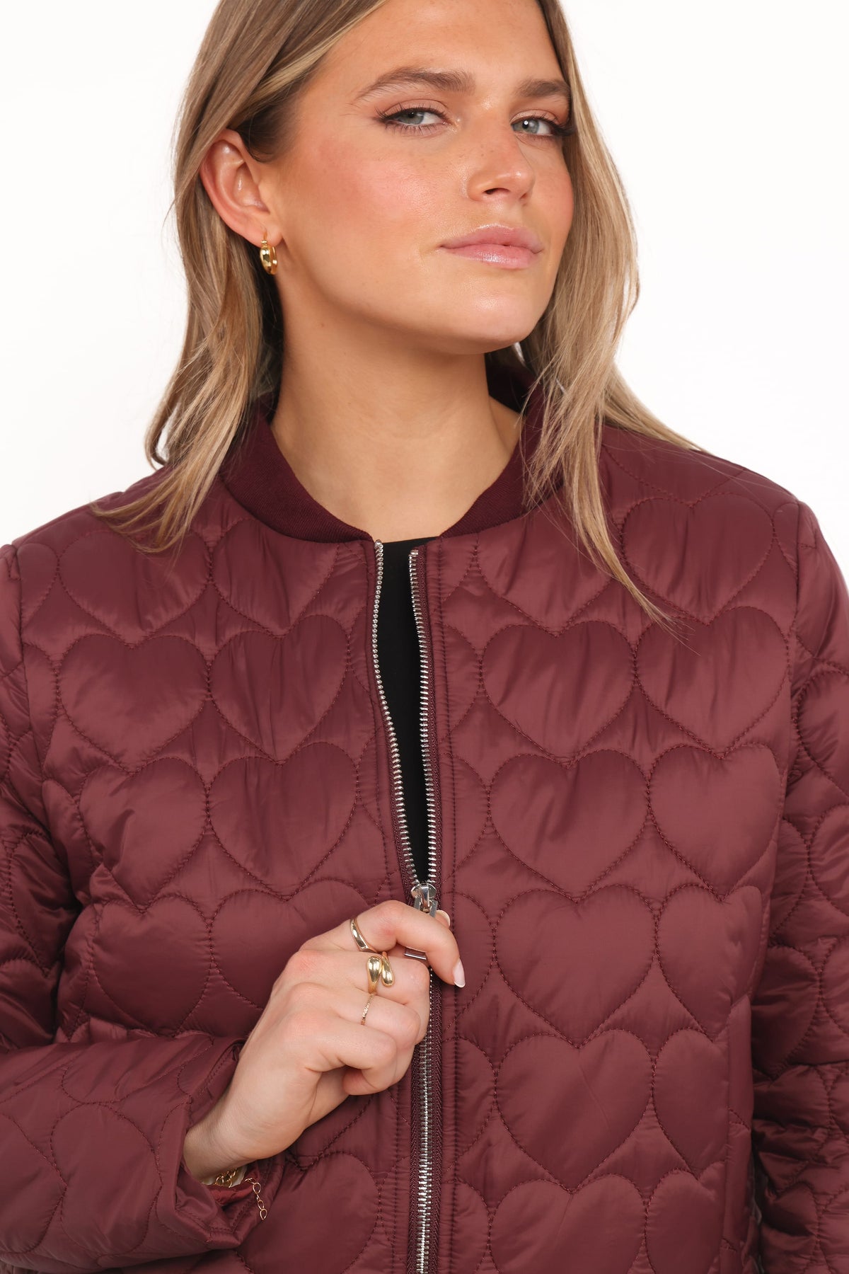 Genevieve Quilted Bomber in Cherry – view 5 of 6