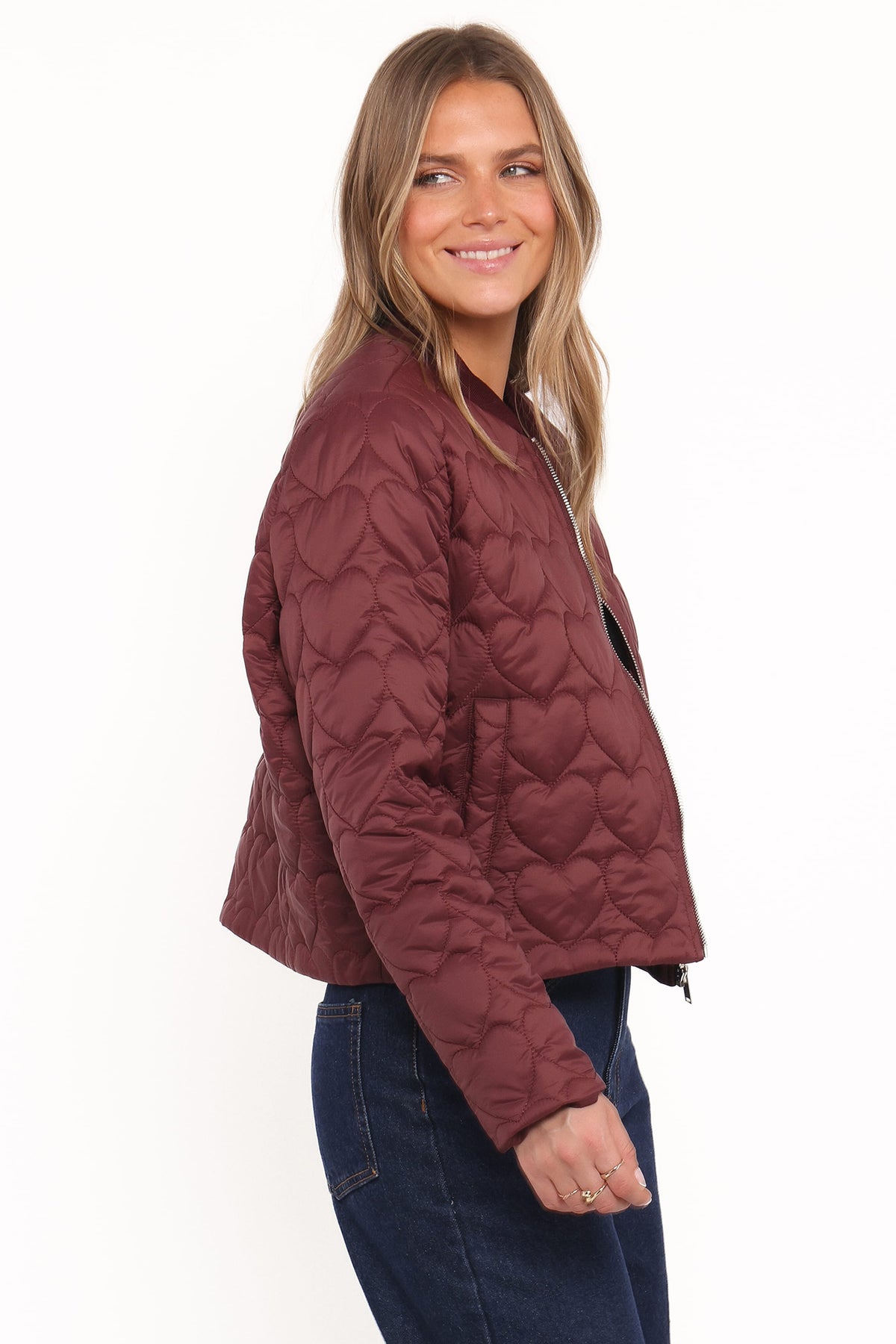 Genevieve Quilted Bomber in Cherry – view 3 of 6