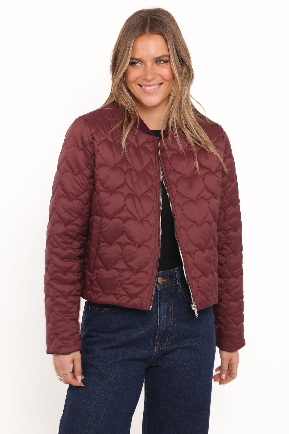 Genevieve Quilted Bomber in Cherry – view 1 of 6