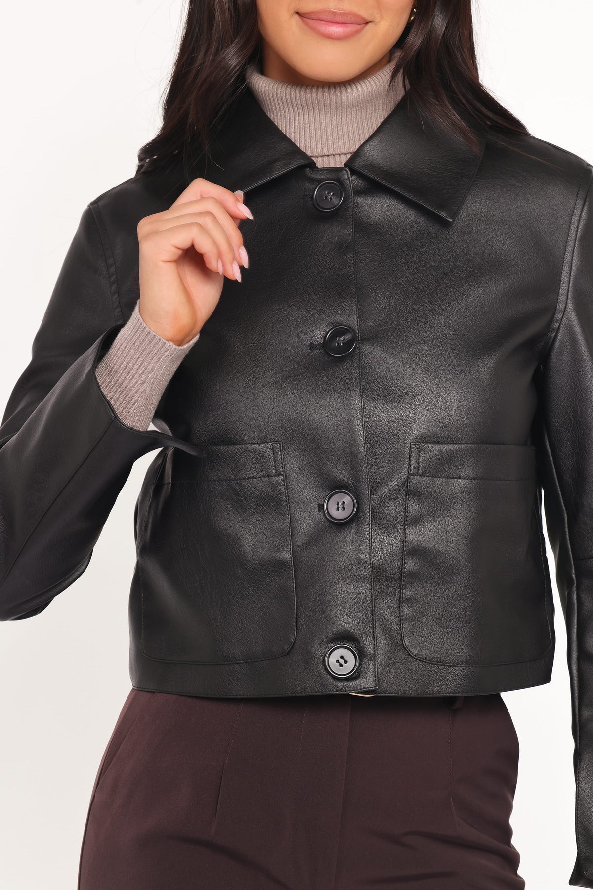 Hope Crop Faux Leather Jacket in Black – view 6 of 7