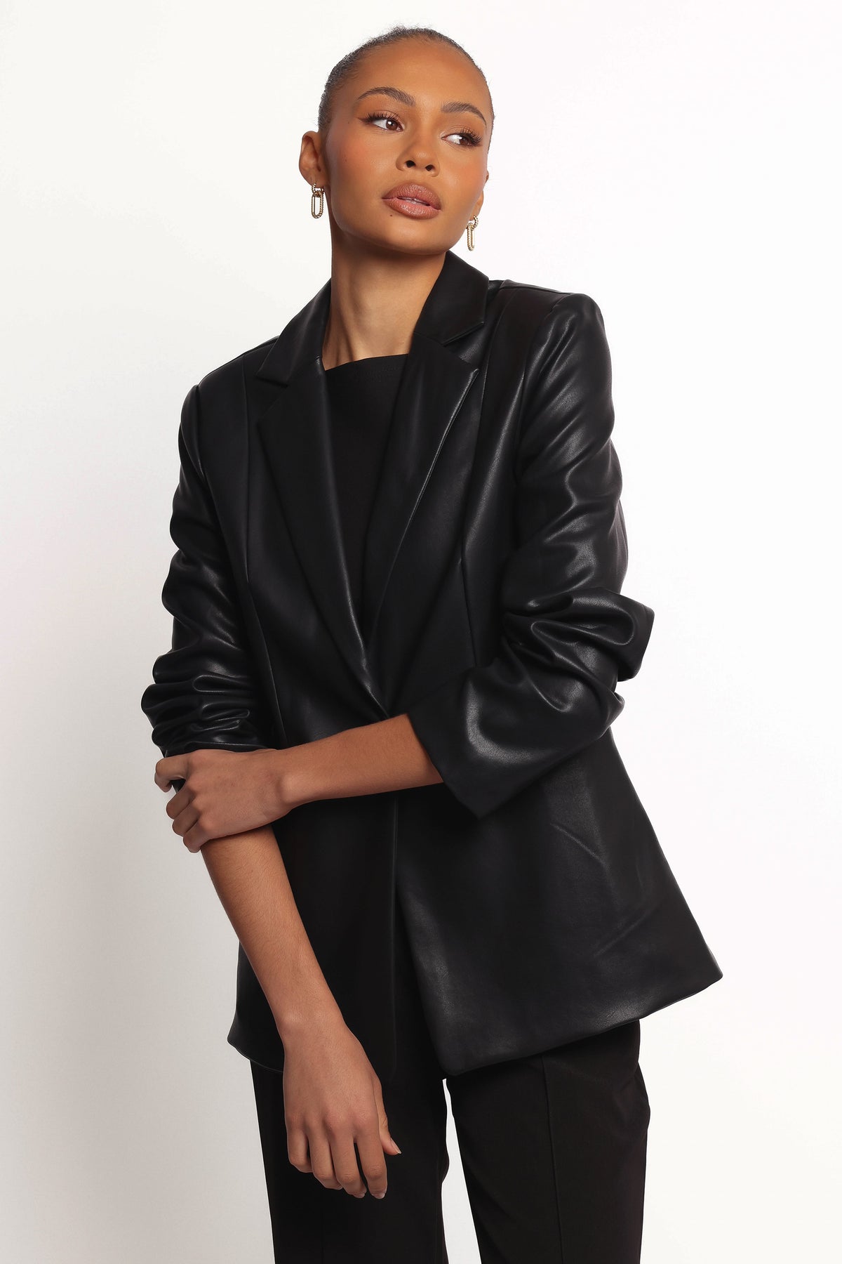 Jamie Faux Leather Blazer in Black – view 4 of 9