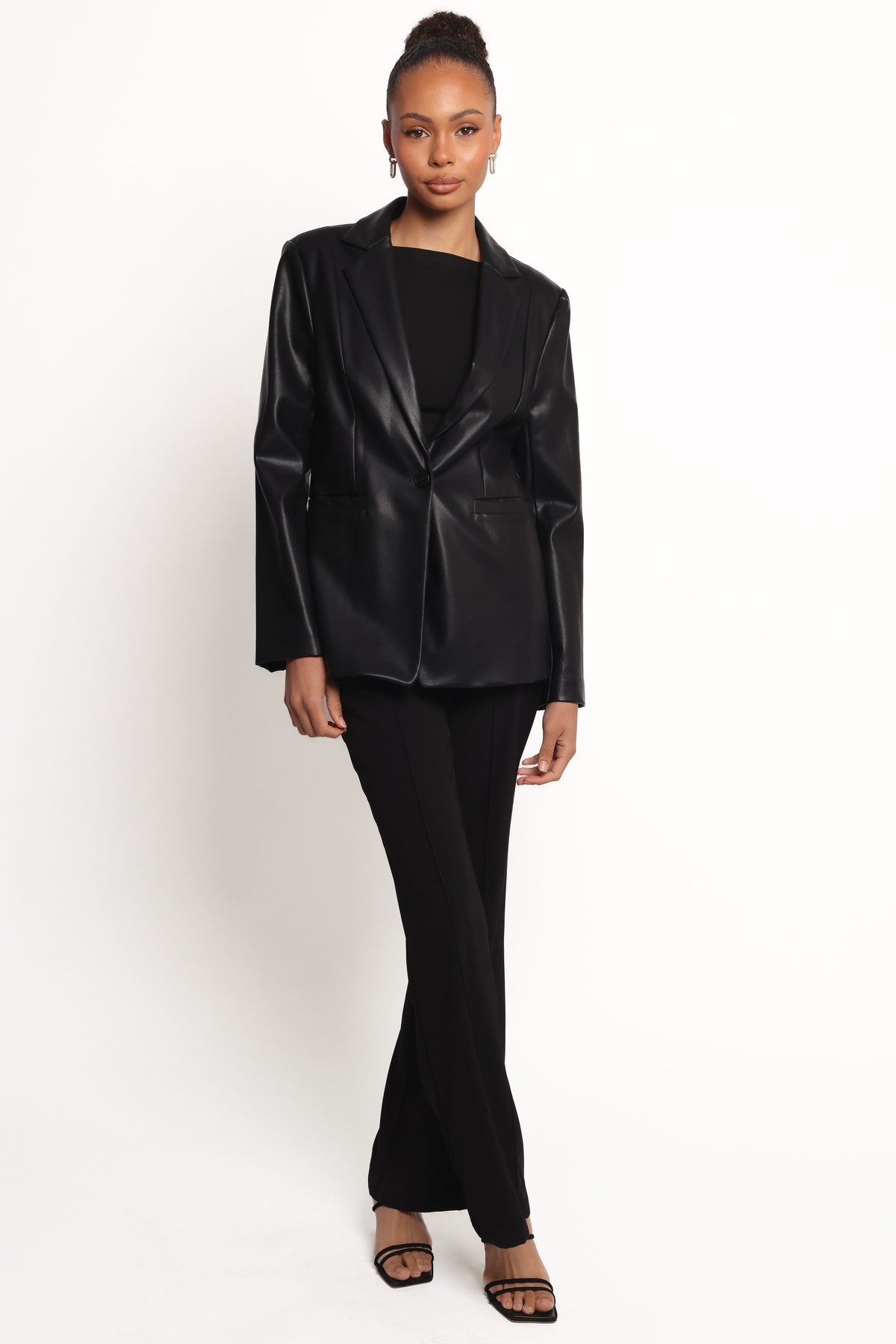 Jamie Faux Leather Blazer in Black – view 2 of 9