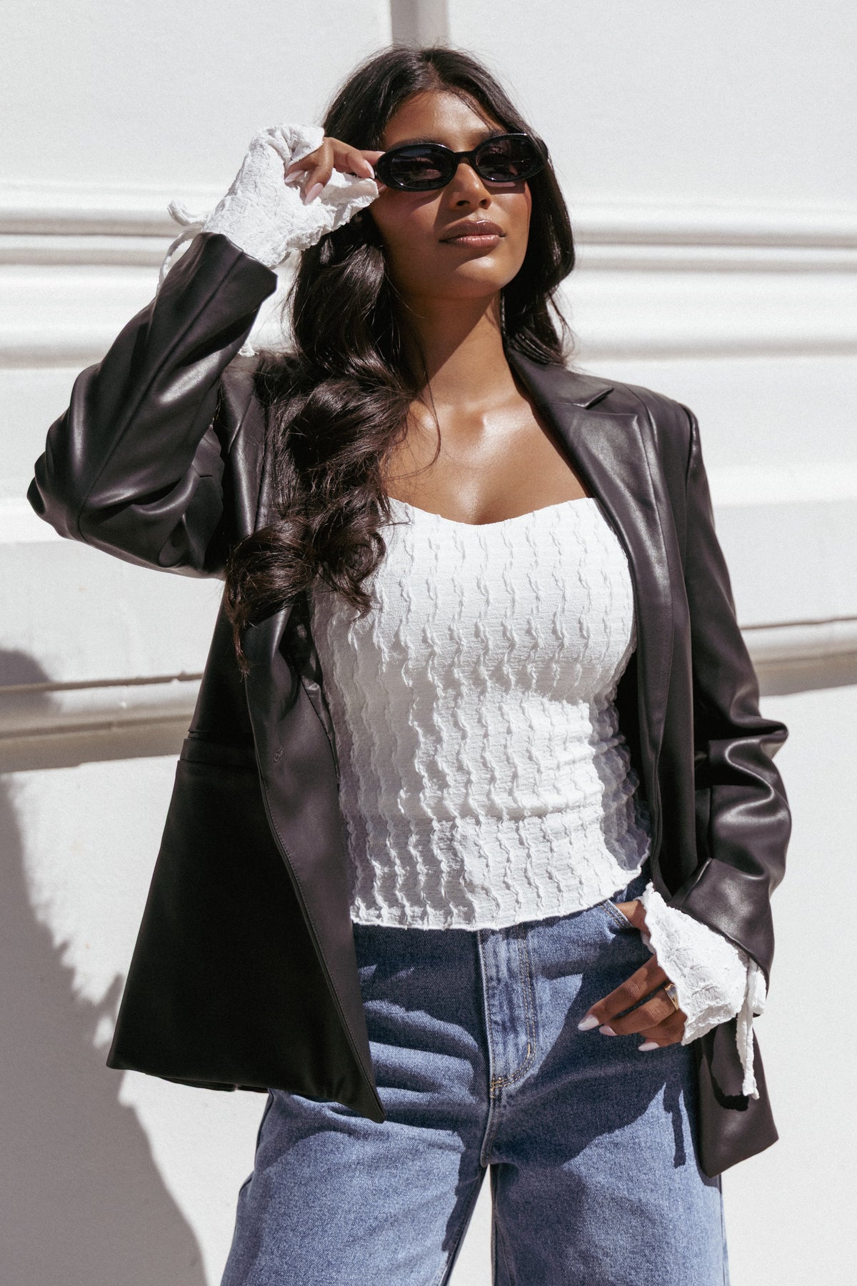 Jamie Faux Leather Blazer in Black – view 1 of 9