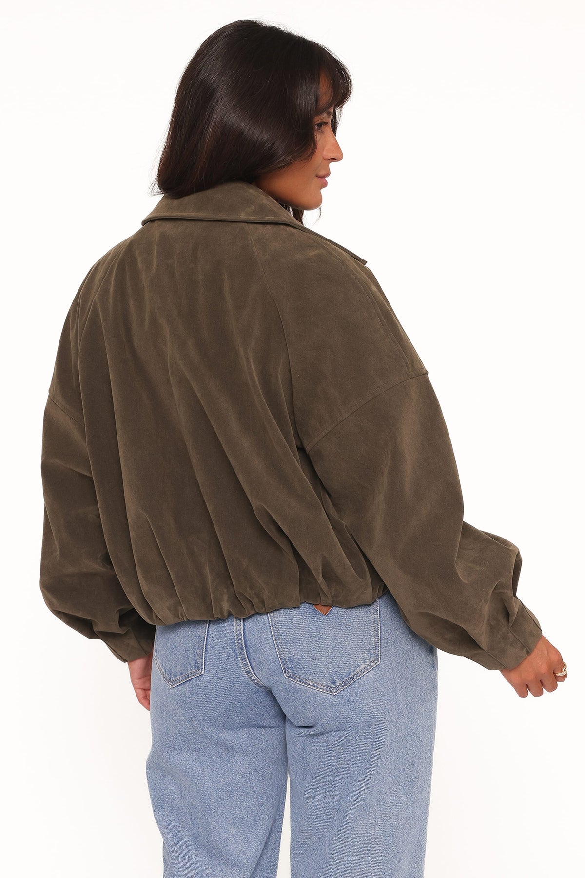 Jensen Faux Suede Bomber Jacket in Olive – view 5 of 9