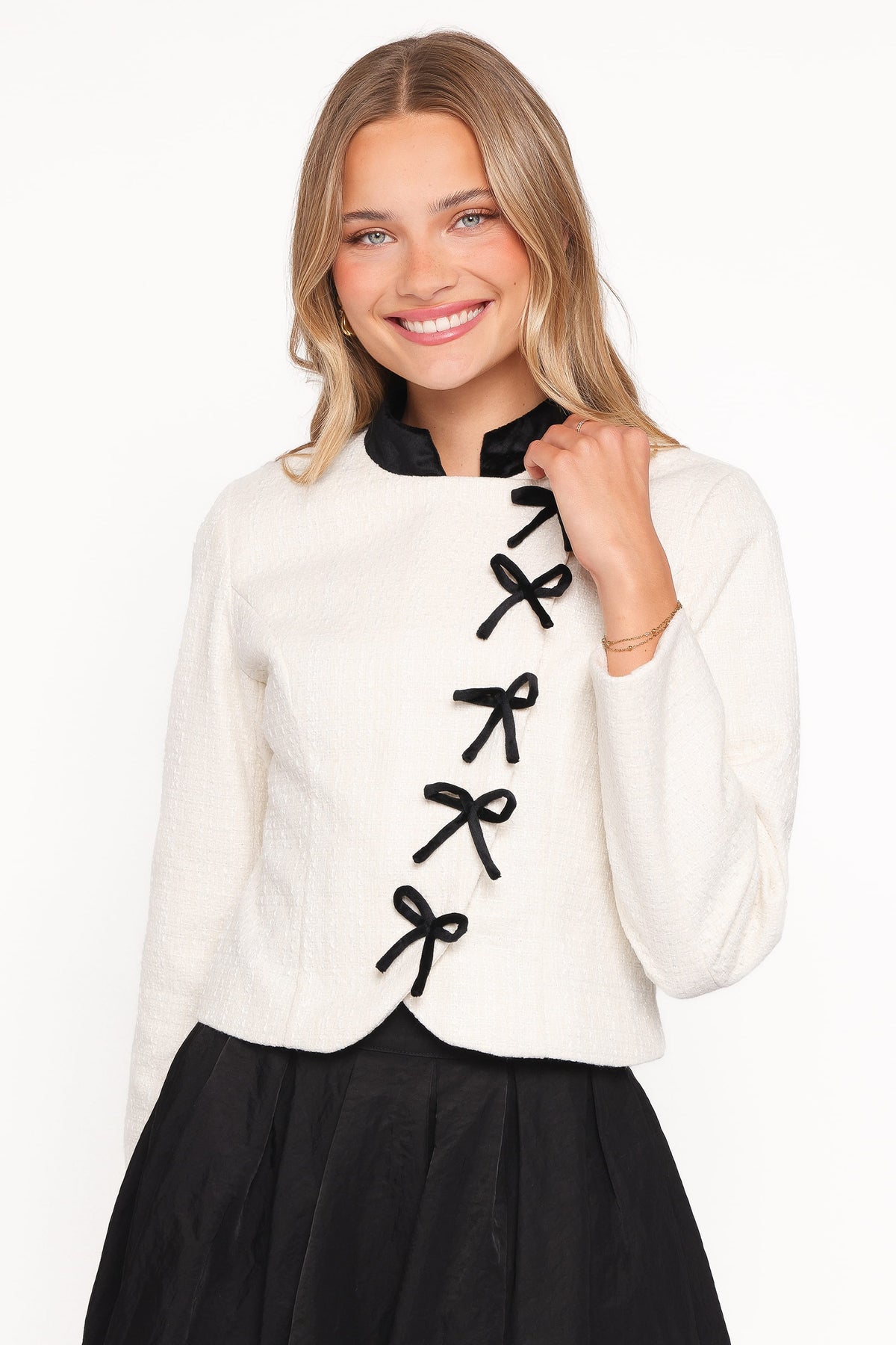 Jorah Twill Cropped Bow Jacket in Cream – view 2 of 6