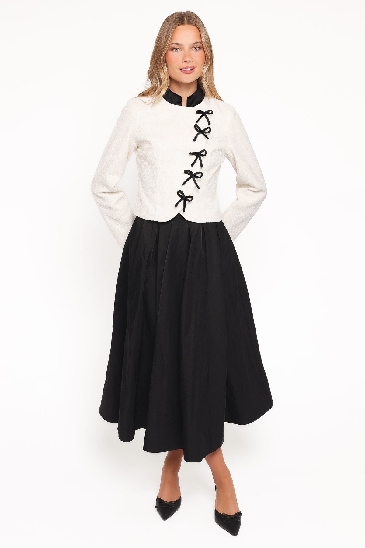 Jorah Twill Cropped Bow Jacket in Cream – view 5 of 6