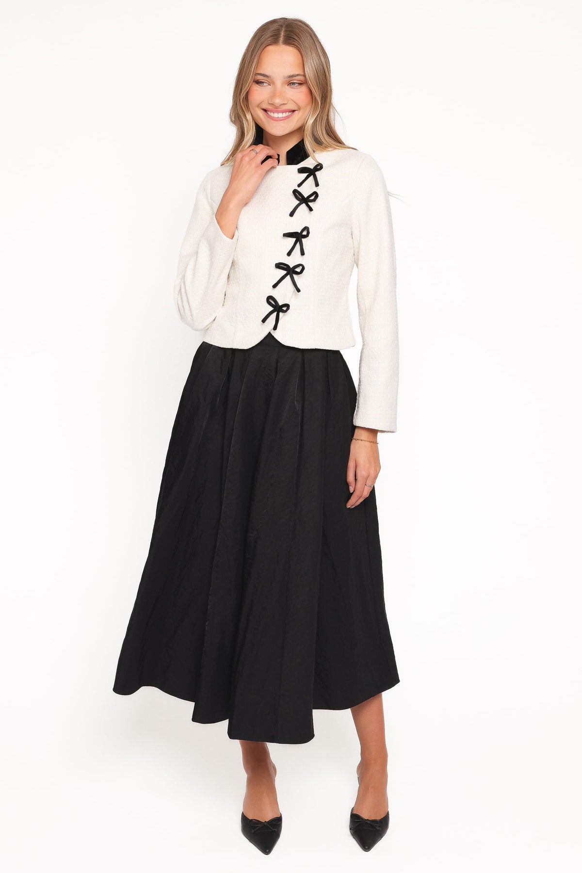 Jorah Twill Cropped Bow Jacket in Cream – view 1 of 6