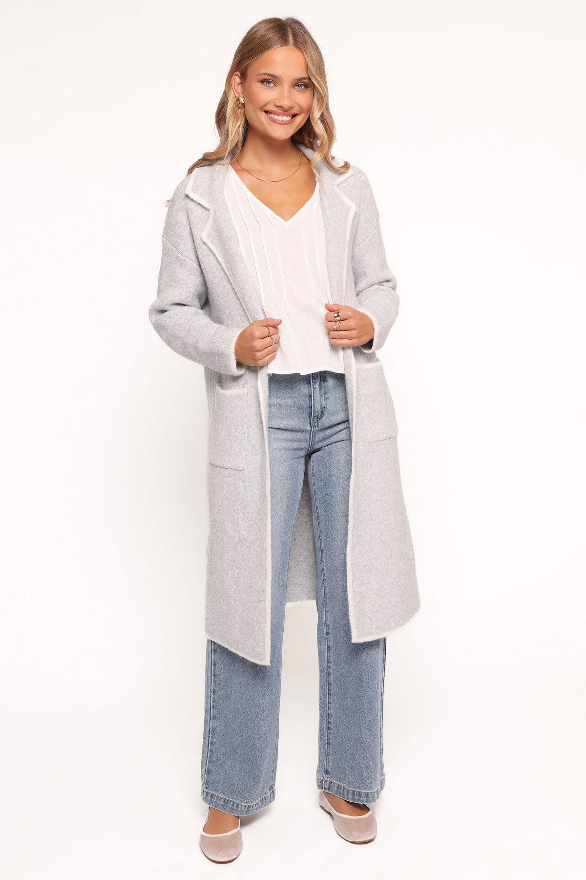 Katia Contrast Trim Coatigan in Light Grey – view 1 of 6