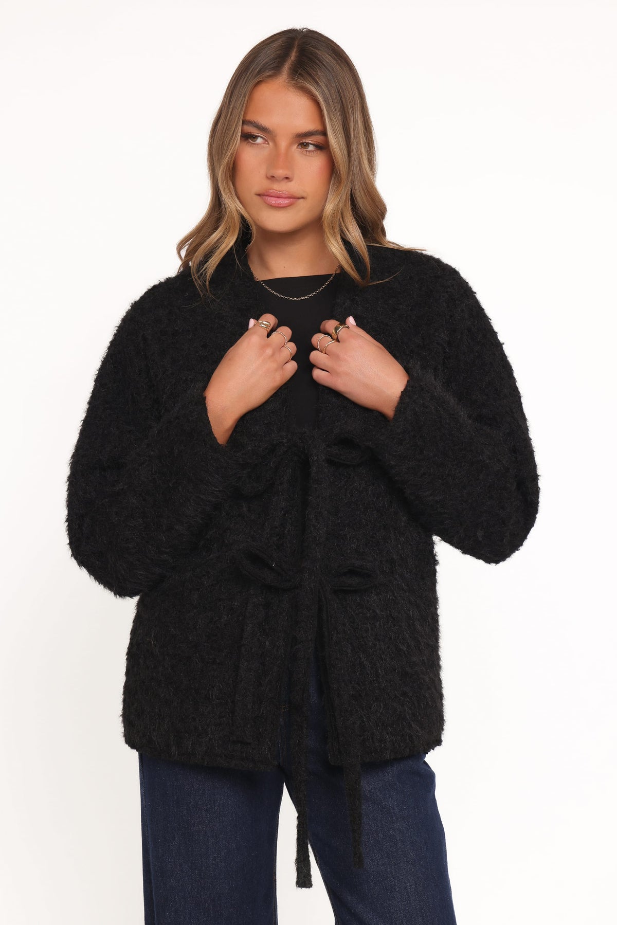Kimmy Bow Oversized Cardigan in Black – view 2 of 7