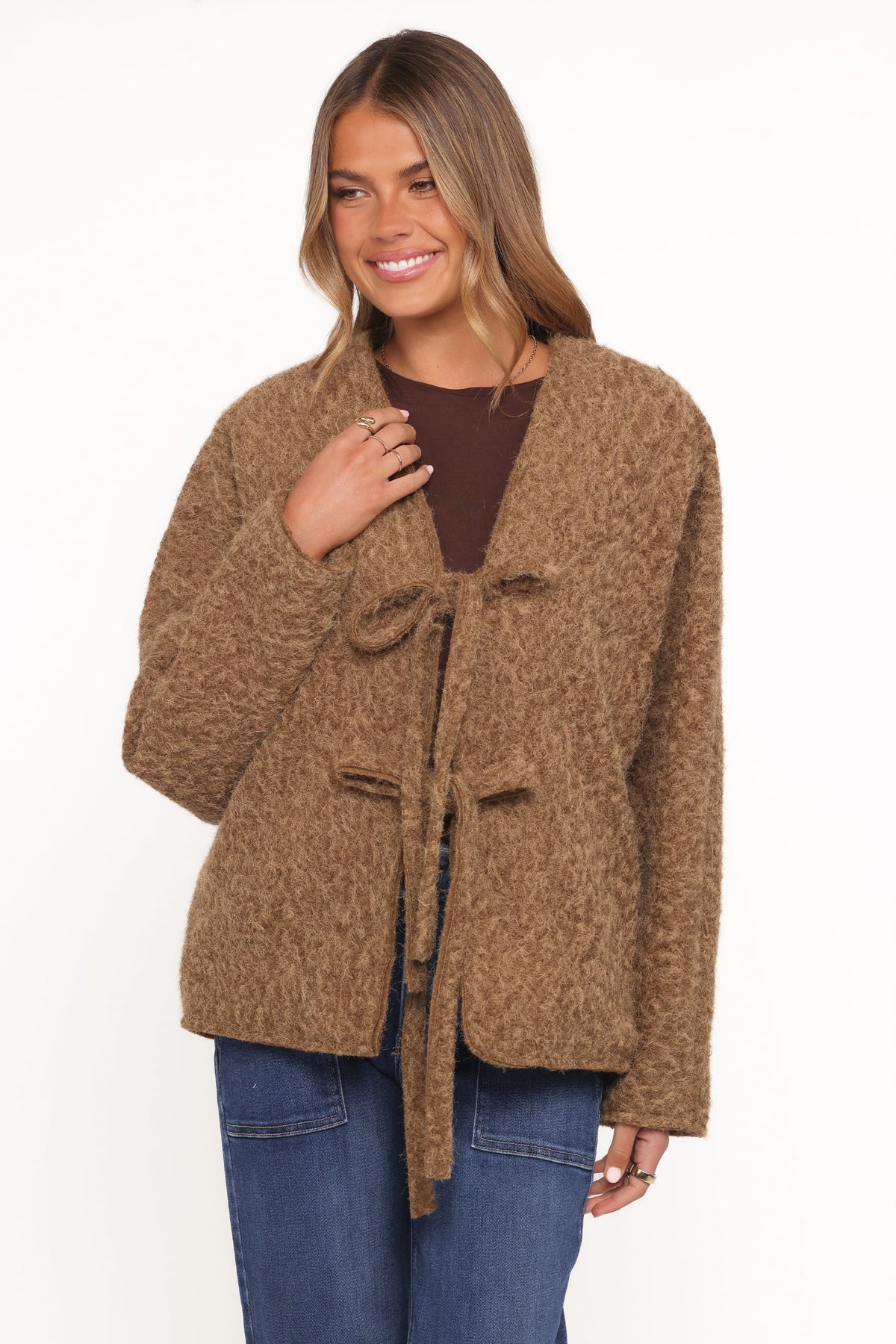 Kimmy Bow Oversized Cardigan in Moss – view 2 of 10