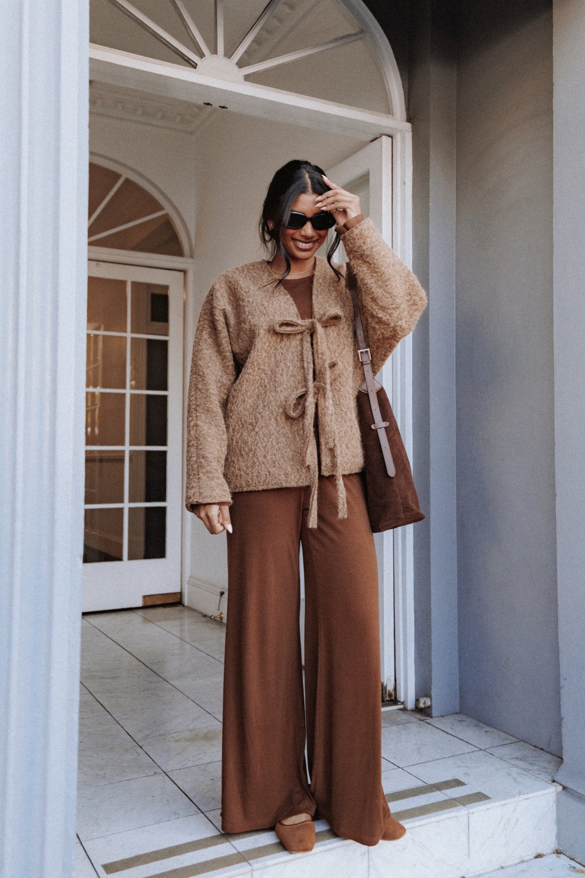 Kimmy Bow Oversized Cardigan in Moss – view 1 of 10