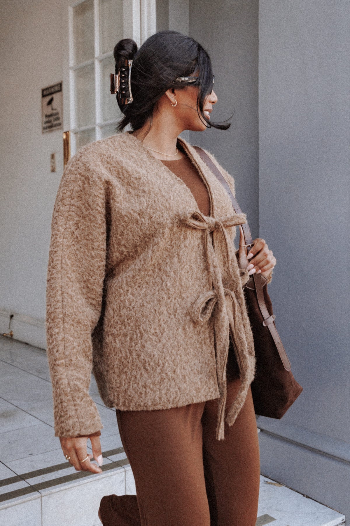 Kimmy Bow Oversized Cardigan in Moss – view 10 of 10