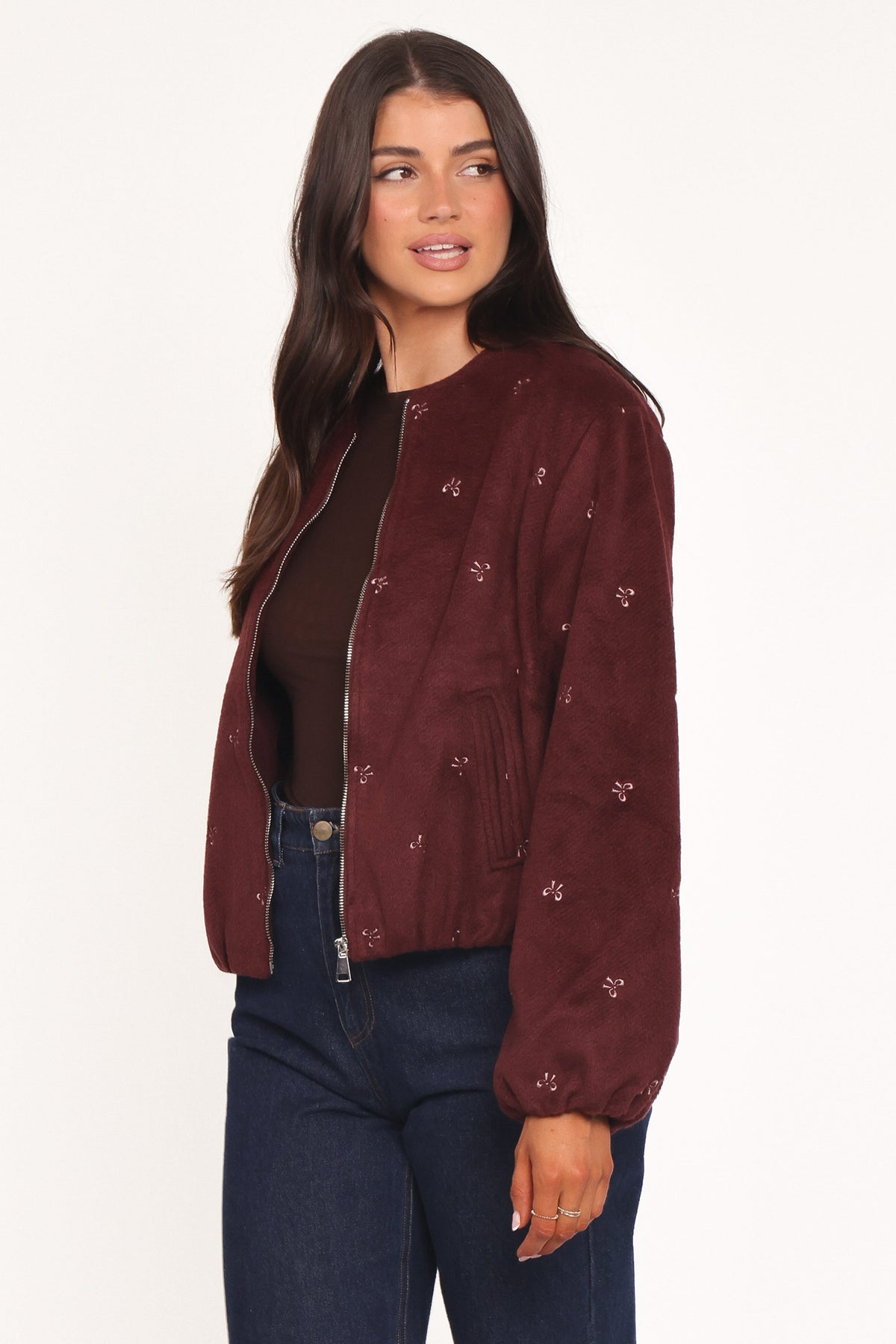 Marla Cropped Bomber in Cherry – view 3 of 7