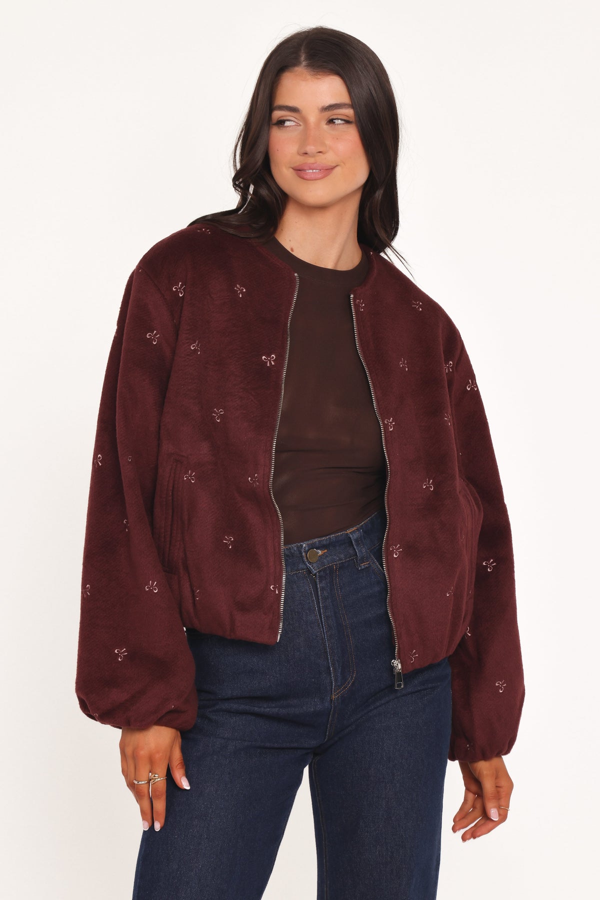Marla Cropped Bomber in Cherry – view 2 of 7