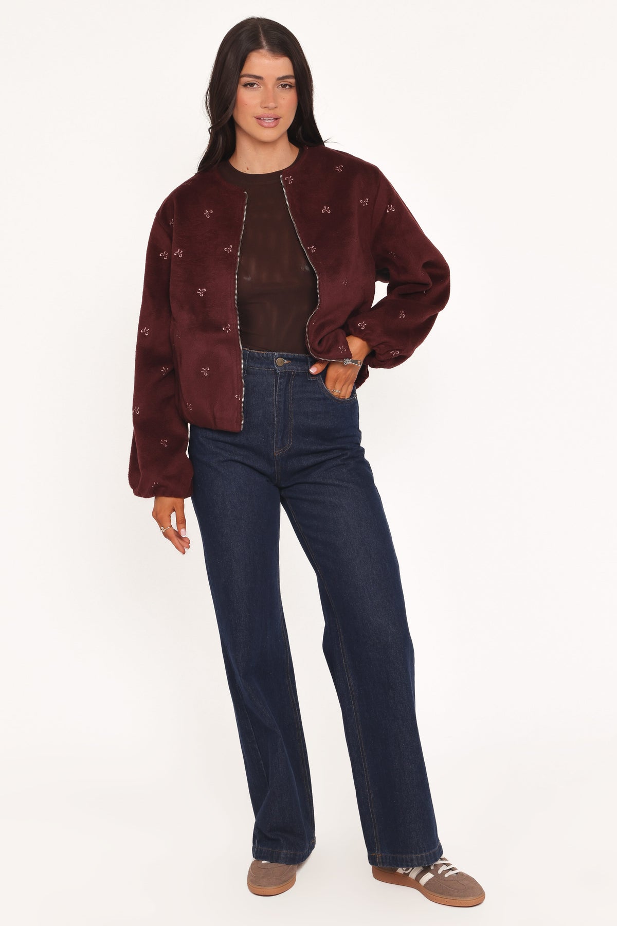 Marla Cropped Bomber in Cherry – view 5 of 7