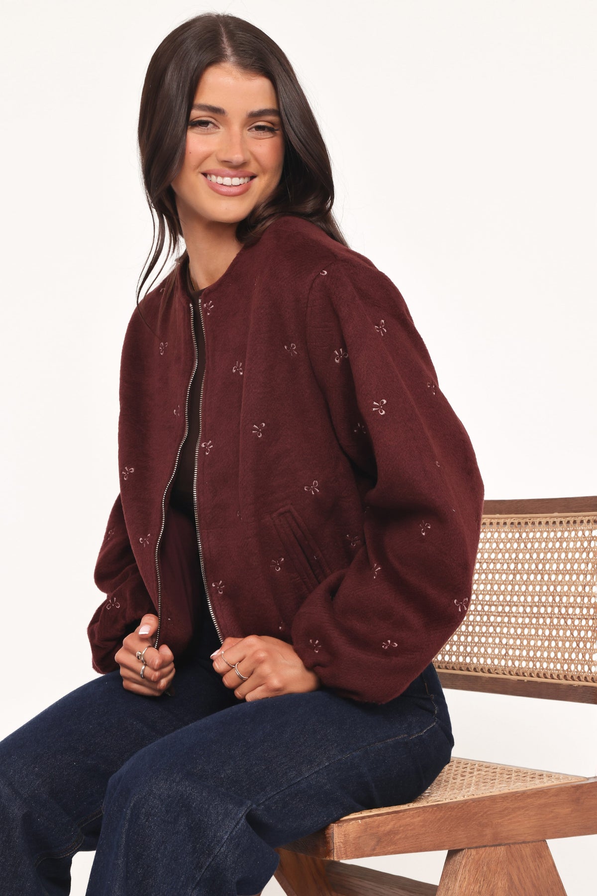 Marla Cropped Bomber in Cherry – view 1 of 7