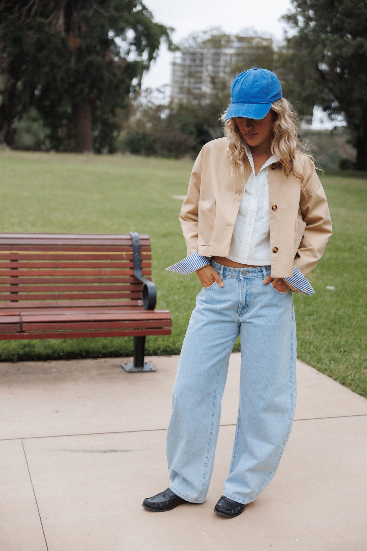 Mattie Cropped Trucker Jacket in Taupe – view 1 of 9