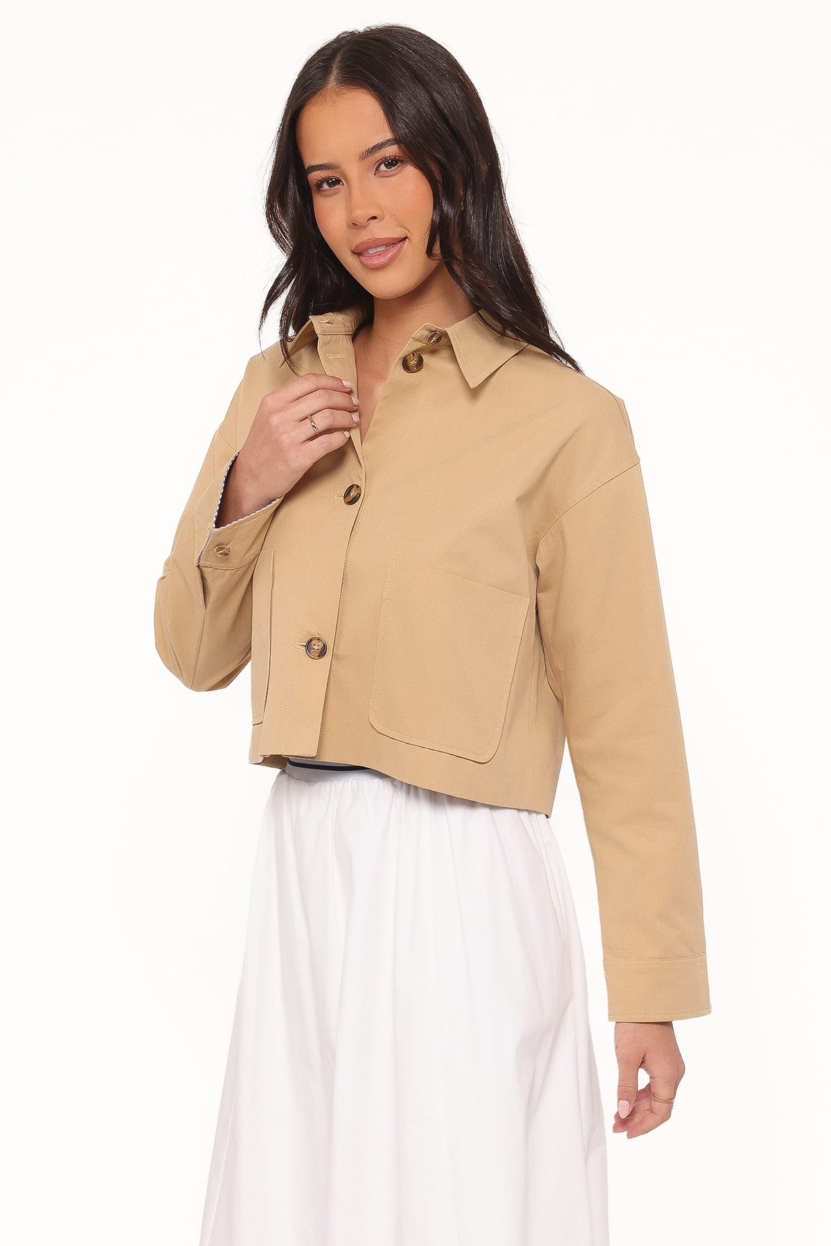 Mattie Cropped Trucker Jacket in Taupe – view 4 of 9