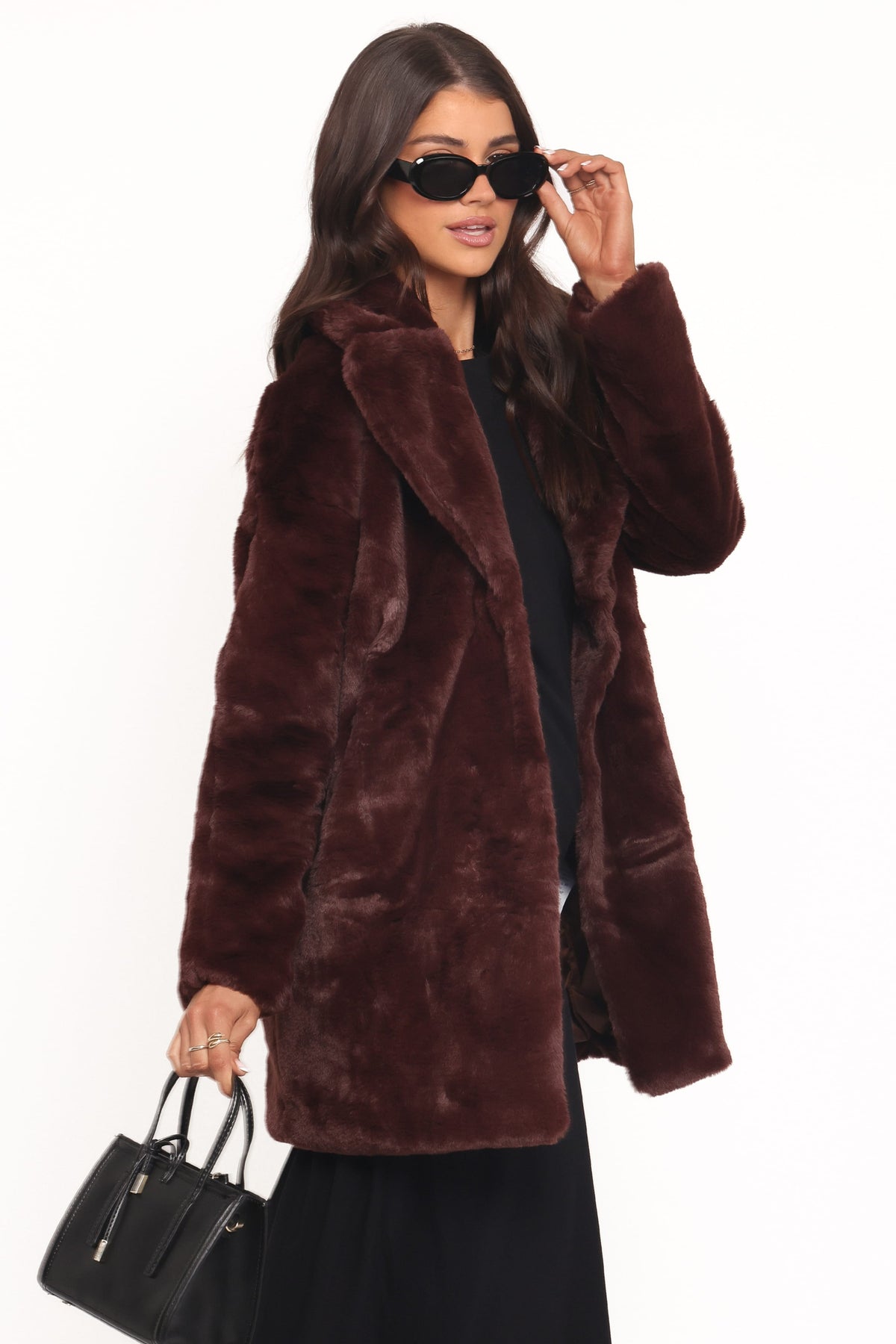 Meeka Faux Fur Jacket in Burgundy – view 1 of 7
