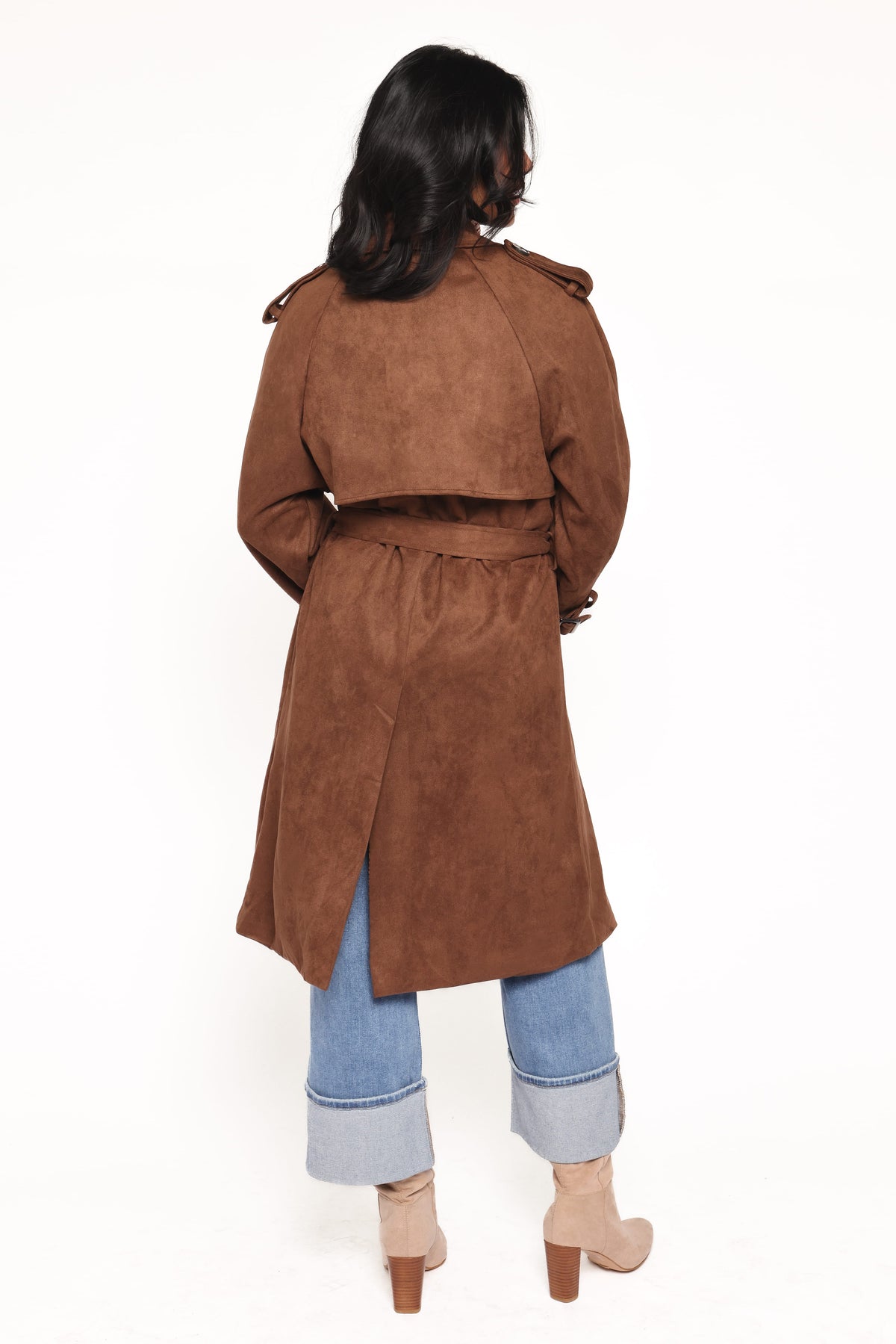 Micha Faux Suede Trench Coat in Brown – view 5 of 7