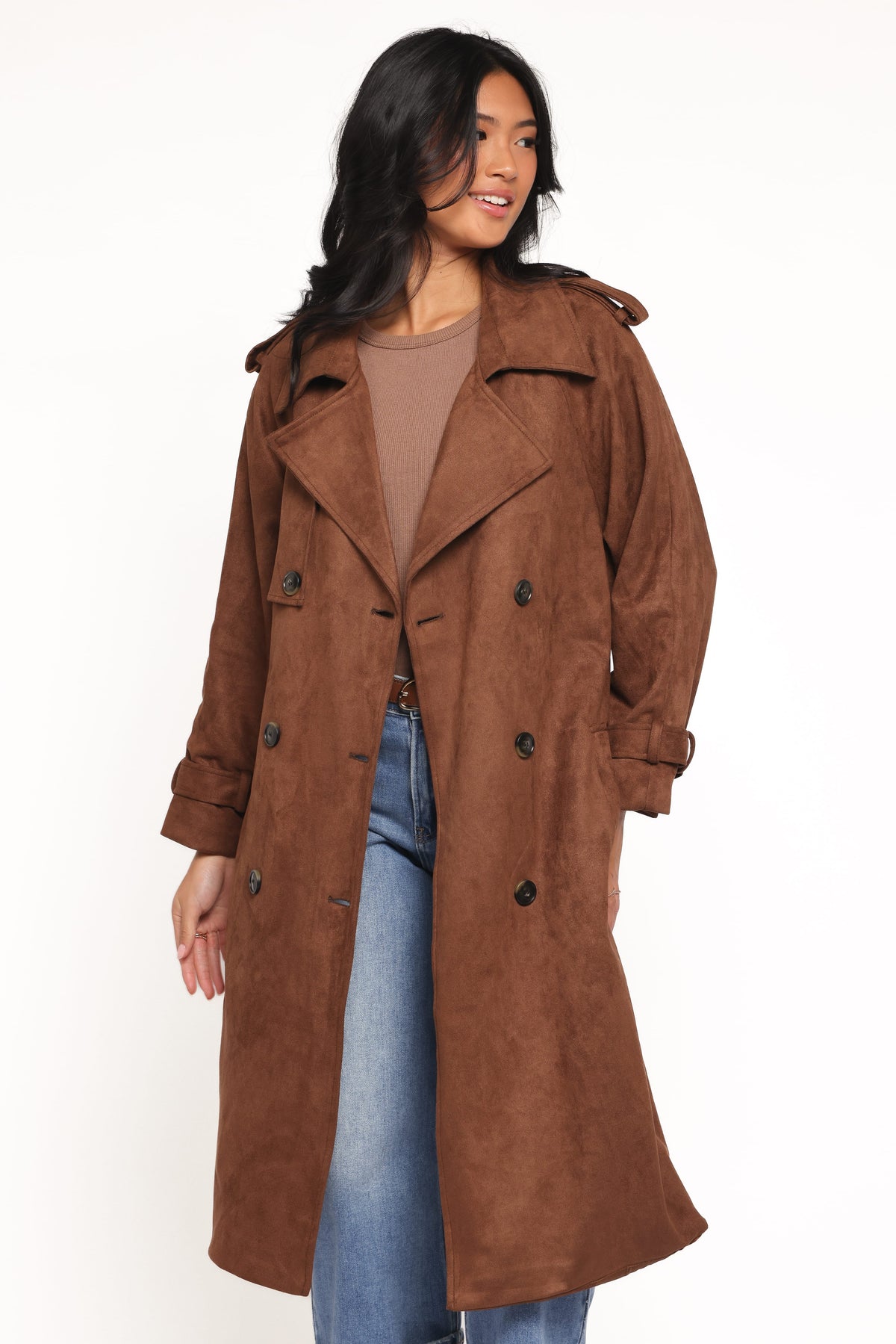 Micha Faux Suede Trench Coat in Brown – view 1 of 7