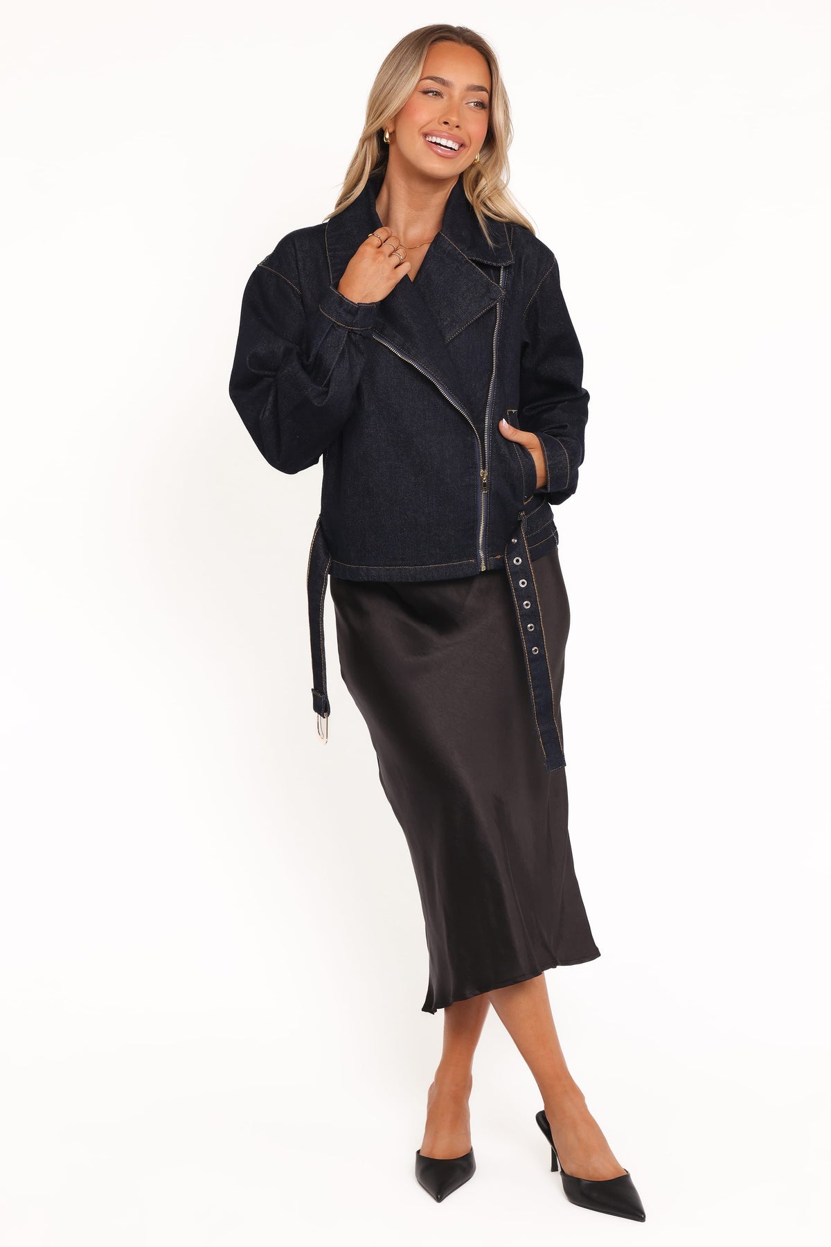 Mira Denim Moto Jacket in Dark Indigo – view 3 of 6