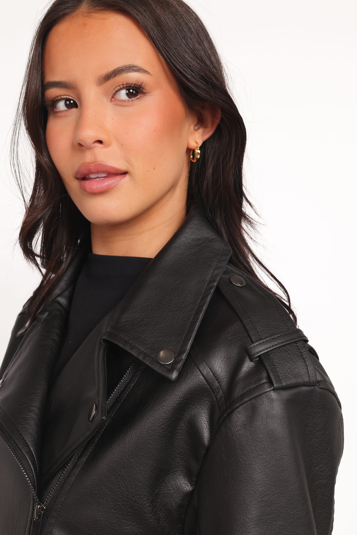 Parsons Oversized Faux Leather Moto Jacket in Black – view 4 of 8